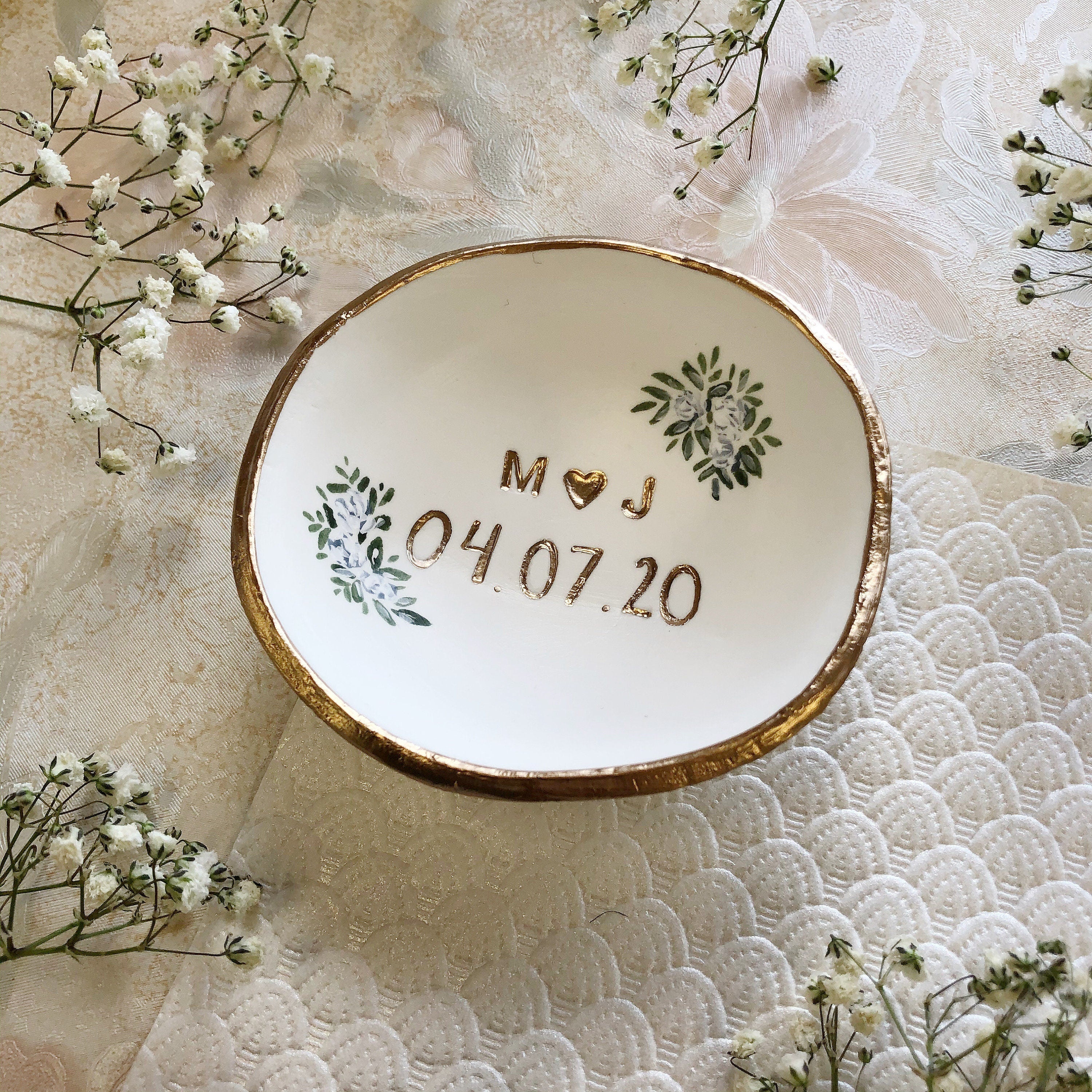 Custom Wedding Gift /  Ring Dish / Date and Initials / Wedding Gift / Personalized Gift / Personalized / Engagement Gift /