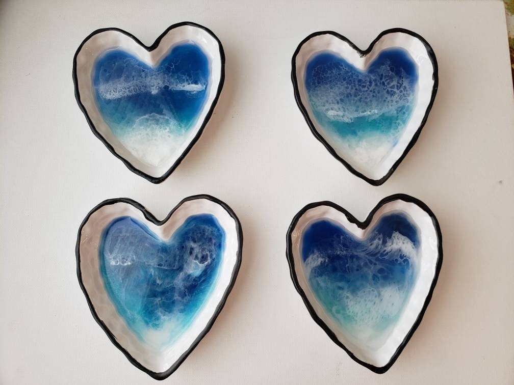 Ring dish, resin ocean heart shaped ring trinket dish, jewelry tray resin, Valentine's Day gift