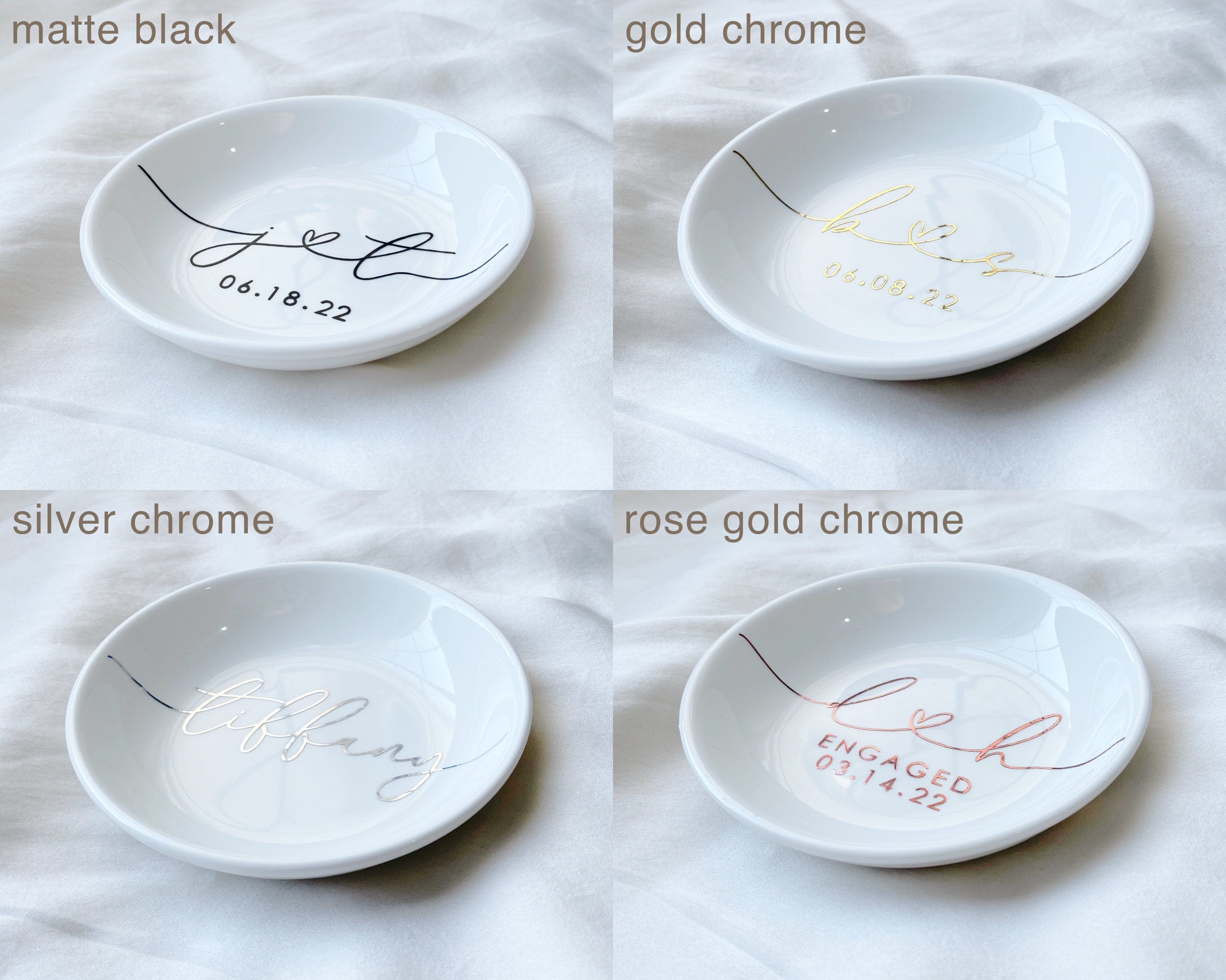 Personalized Engagement Ring Dish, Initials Heart Date Ring Dish, Gift For Bride and Groom, Wedding Gift, Bridal Shower, Anniversary Gift,