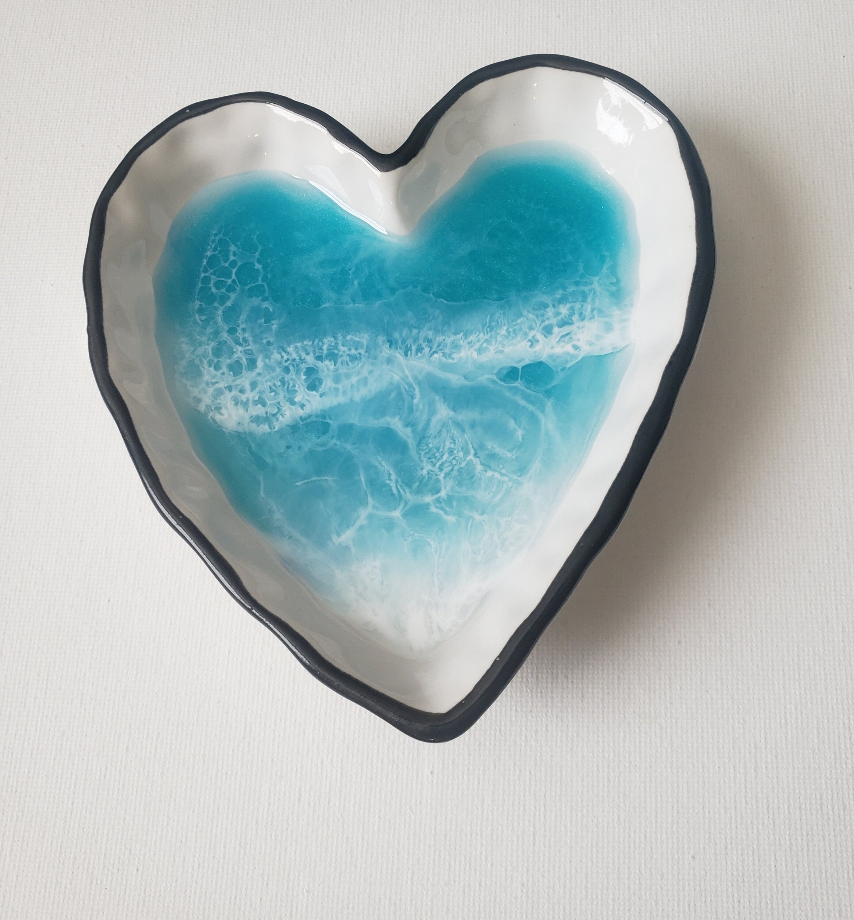 Ring dish, resin ocean heart shaped ring trinket dish, jewelry tray resin, Valentine's Day gift