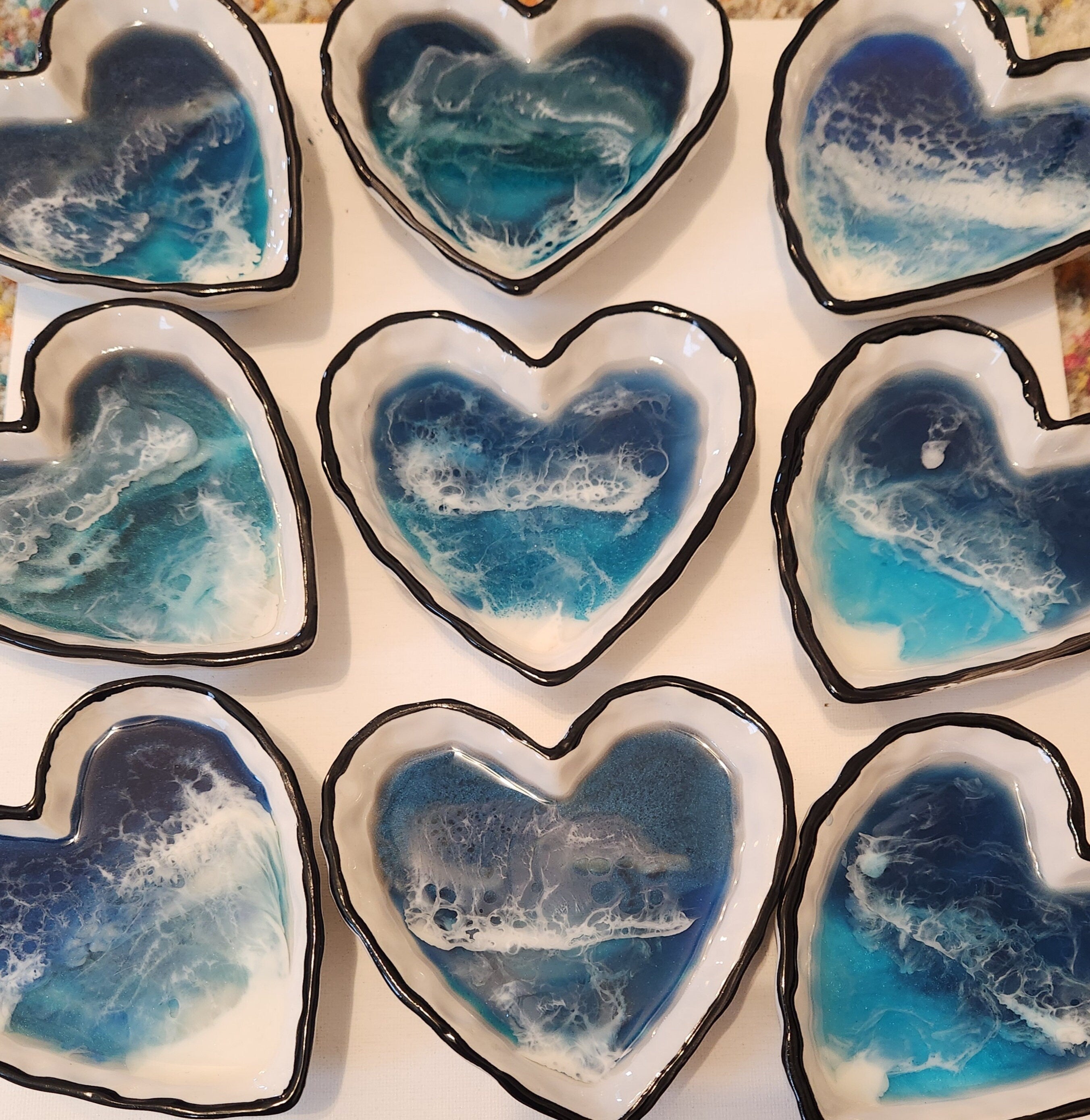 Ring dish, resin ocean heart shaped ring trinket dish, jewelry tray resin, Valentine's Day gift