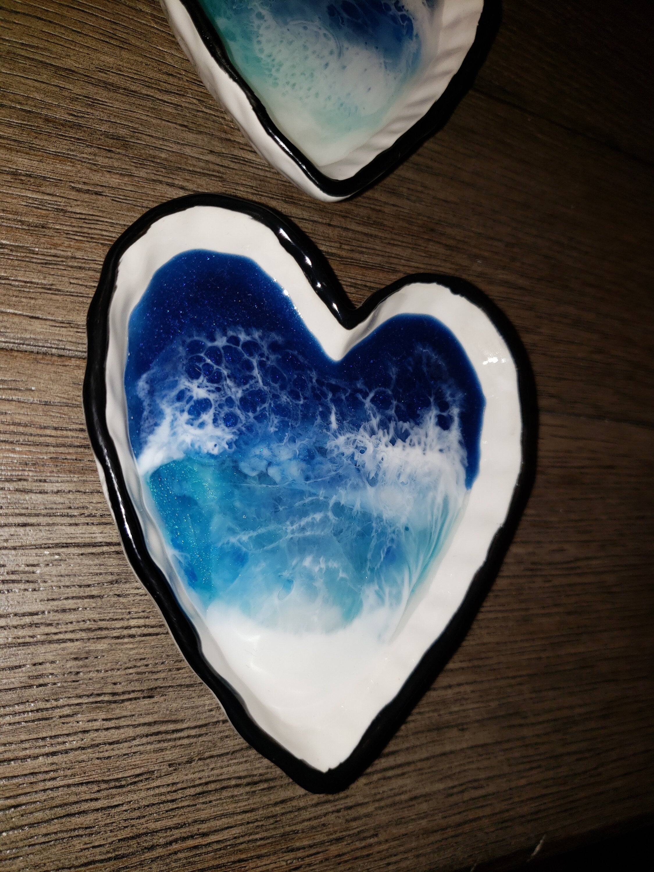 Ring dish, resin ocean heart shaped ring trinket dish, jewelry tray resin, Valentine's Day gift