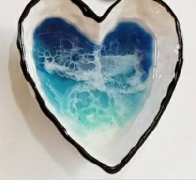 Ring dish, resin ocean heart shaped ring trinket dish, jewelry tray resin, Valentine's Day gift