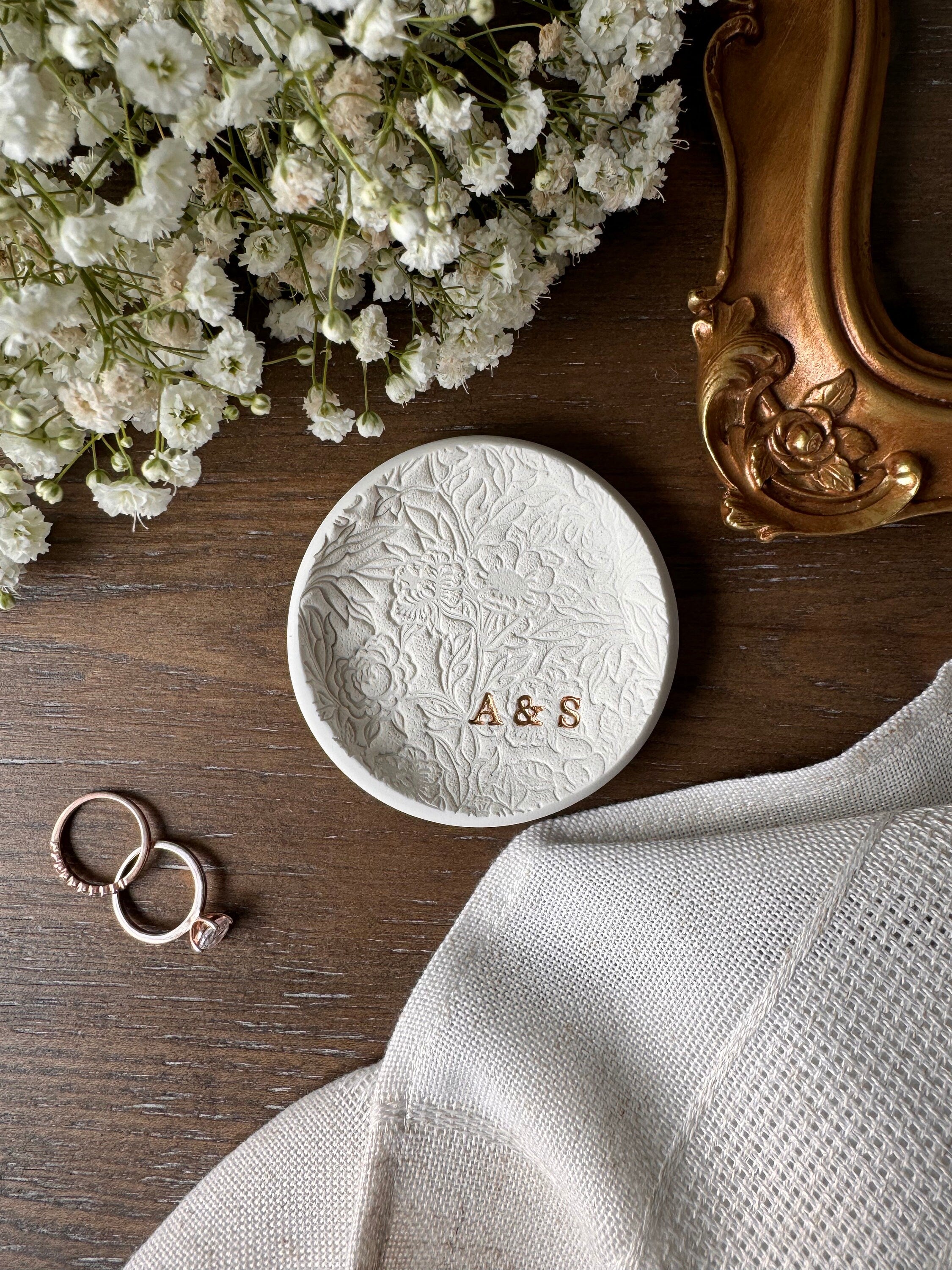 Personalized Lace Jewelry Dish | Ring Dish | Wedding Gift | Engagement Gift | Bridal Shower | Lace | Wedding Photography | Flatlay