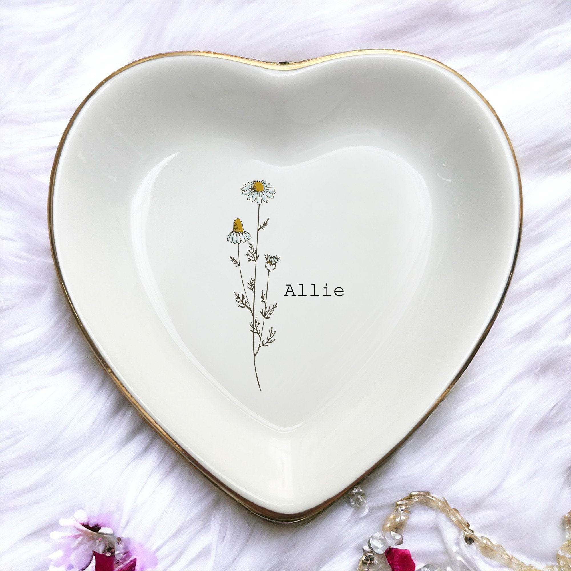 Wildflowers Personalized Ring Dish/Flower Jewelry Dish/Floral Friendship Gifts/Wedding Bridesmaid Gifts/Birthday Gift/Engagement Brides Gift