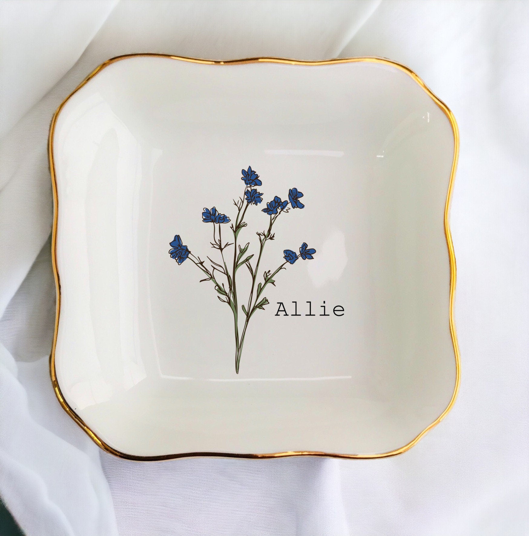 Wildflowers Personalized Ring Dish/Flower Jewelry Dish/Floral Friendship Gifts/Wedding Bridesmaid Gifts/Birthday Gift/Engagement Brides Gift