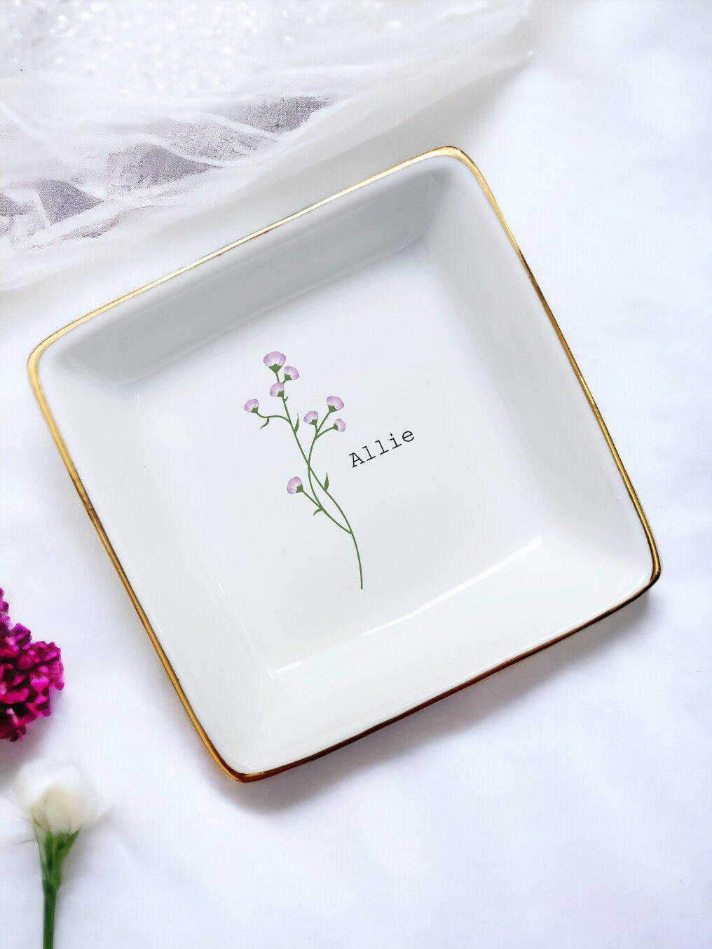 Wildflowers Personalized Ring Dish/Flower Jewelry Dish/Floral Friendship Gifts/Wedding Bridesmaid Gifts/Birthday Gift/Engagement Brides Gift
