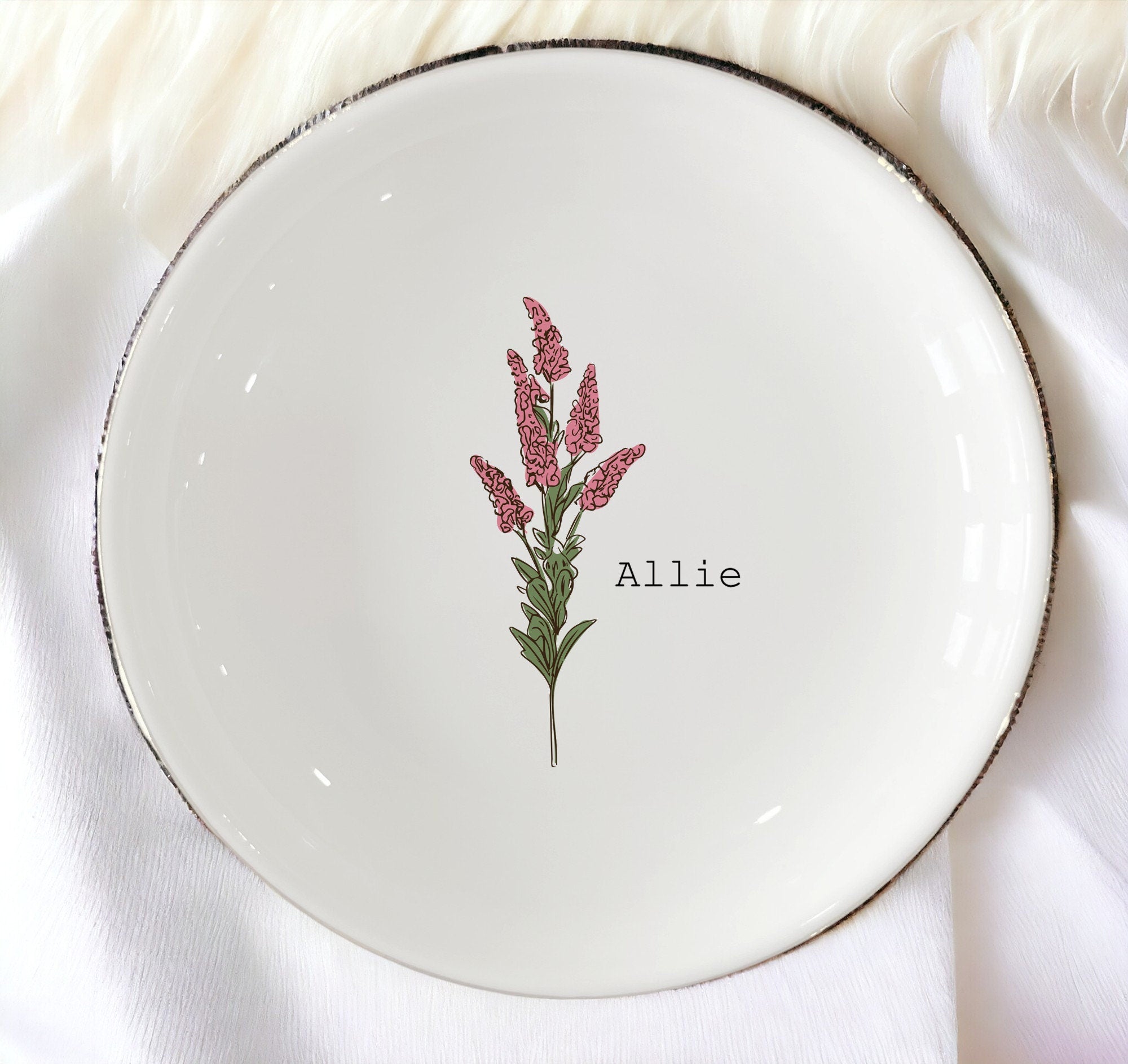 Wildflowers Personalized Ring Dish/Flower Jewelry Dish/Floral Friendship Gifts/Wedding Bridesmaid Gifts/Birthday Gift/Engagement Brides Gift