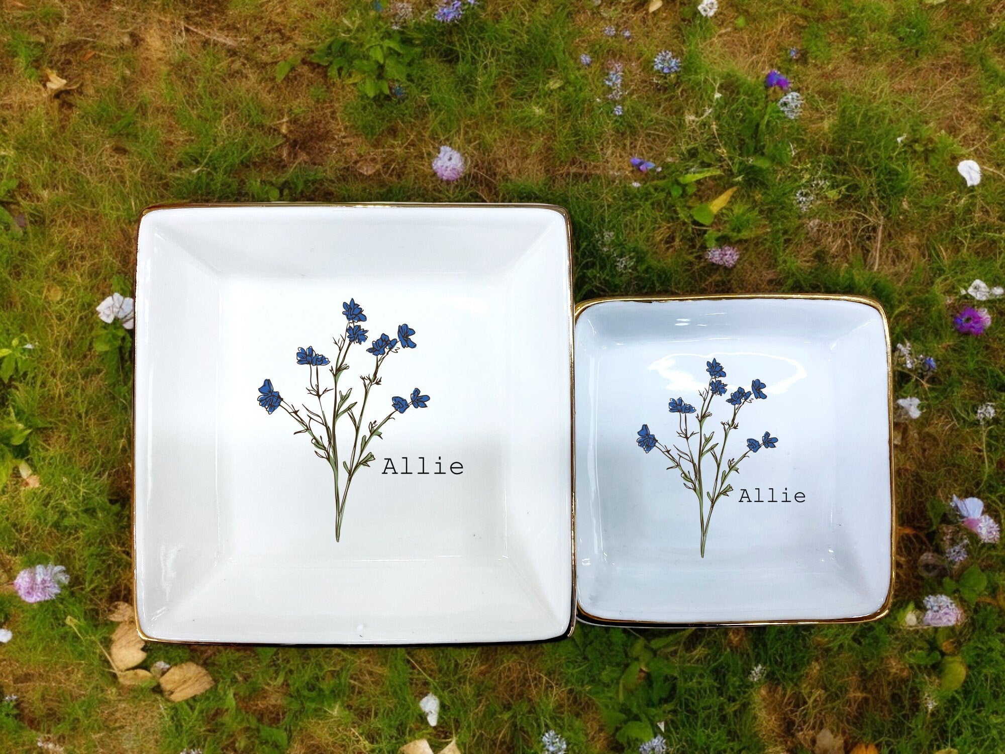 Wildflowers Personalized Ring Dish/Flower Jewelry Dish/Floral Friendship Gifts/Wedding Bridesmaid Gifts/Birthday Gift/Engagement Brides Gift
