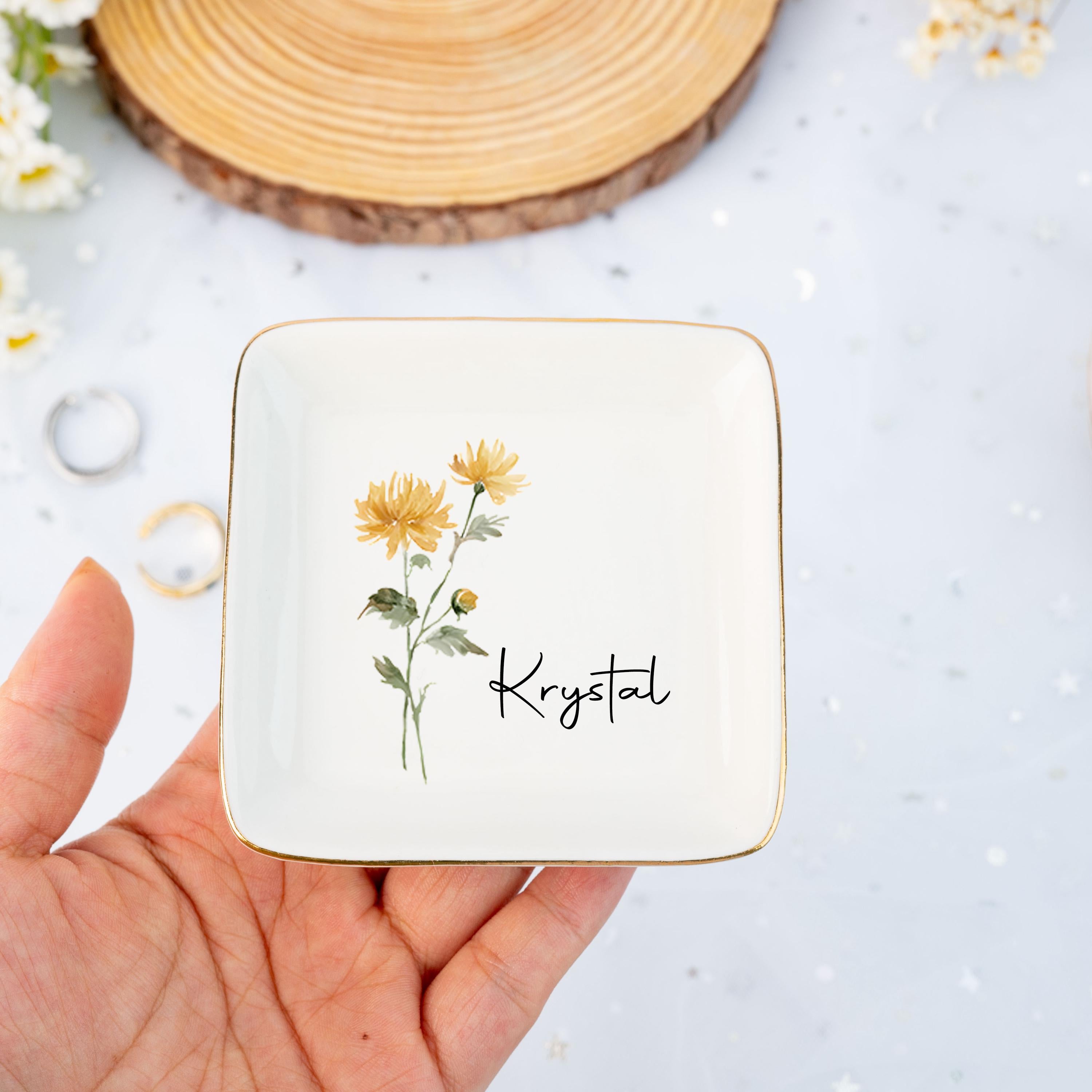 Personalized Birth Flower Jewelry Dish