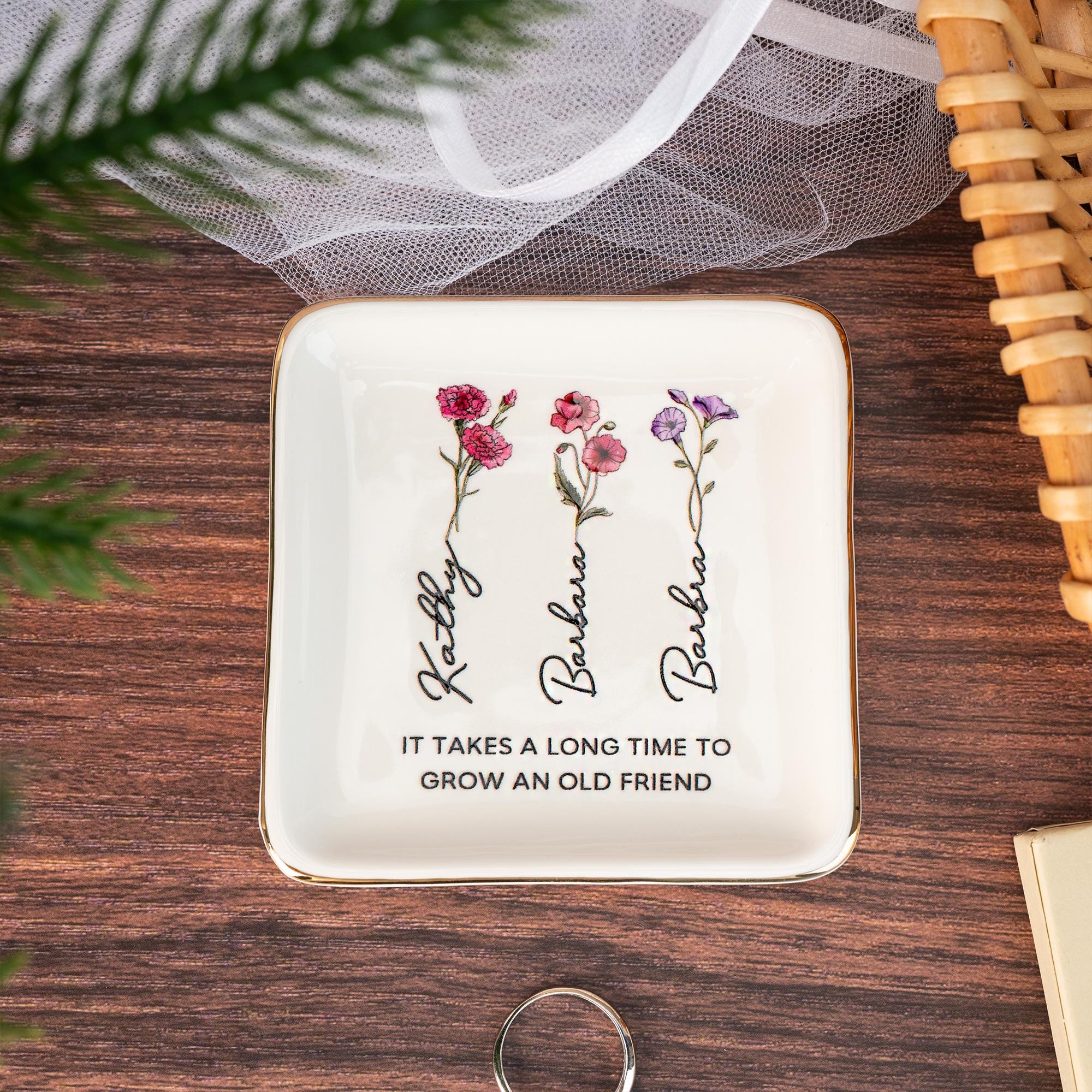 Personalized Birth Flower Jewelry Dish