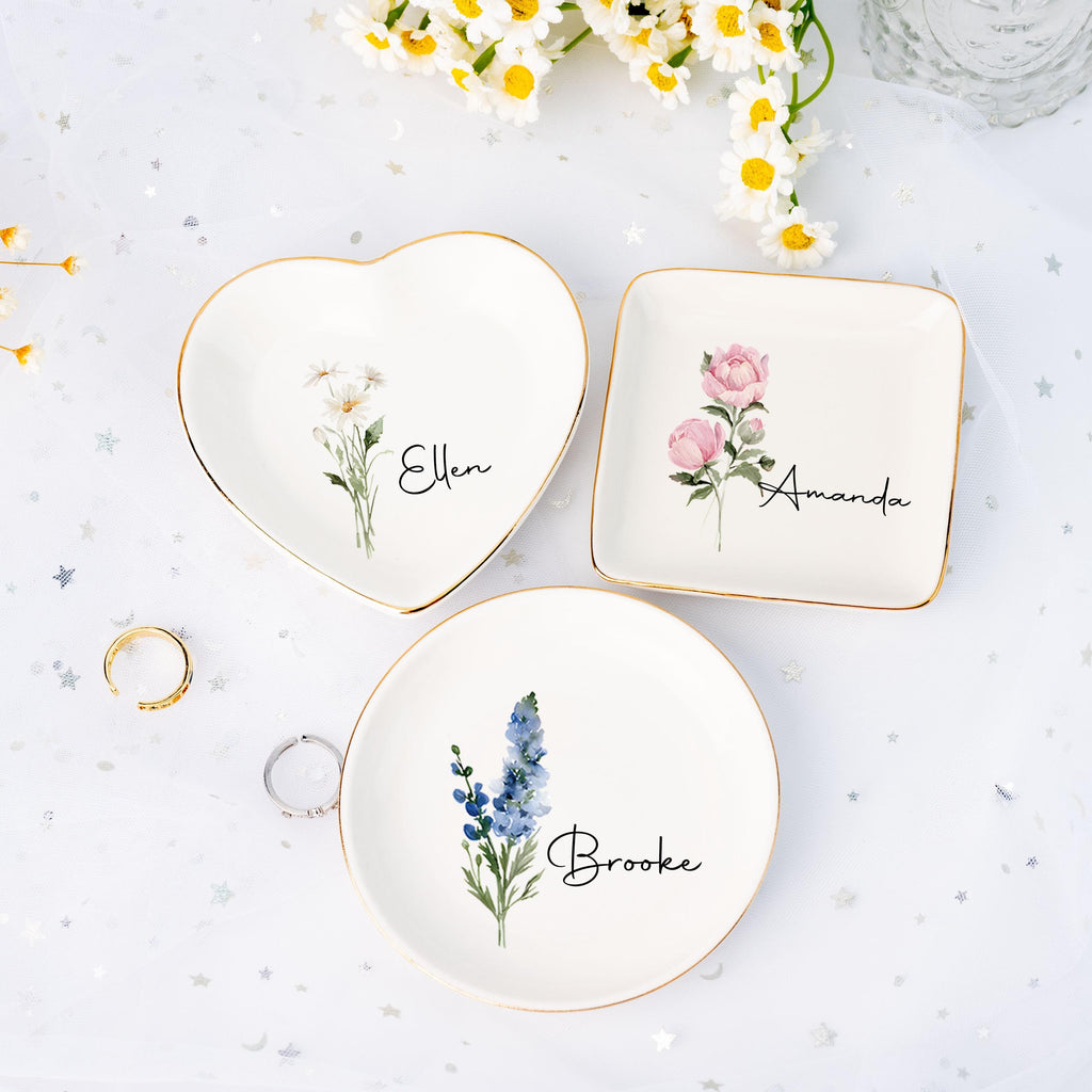 Personalized Birth Flower Jewelry Dish