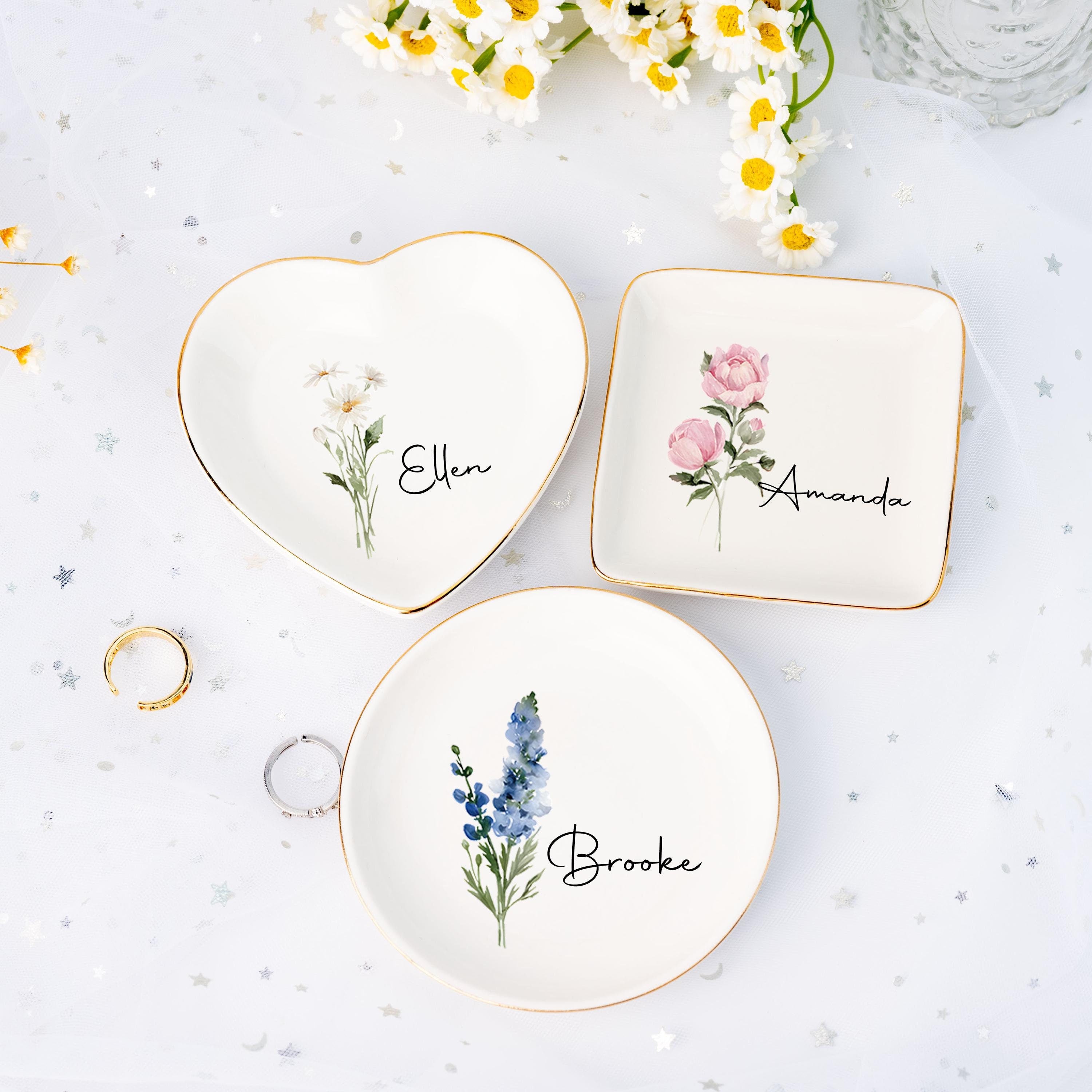 Personalized Birth Flower Jewelry Dish