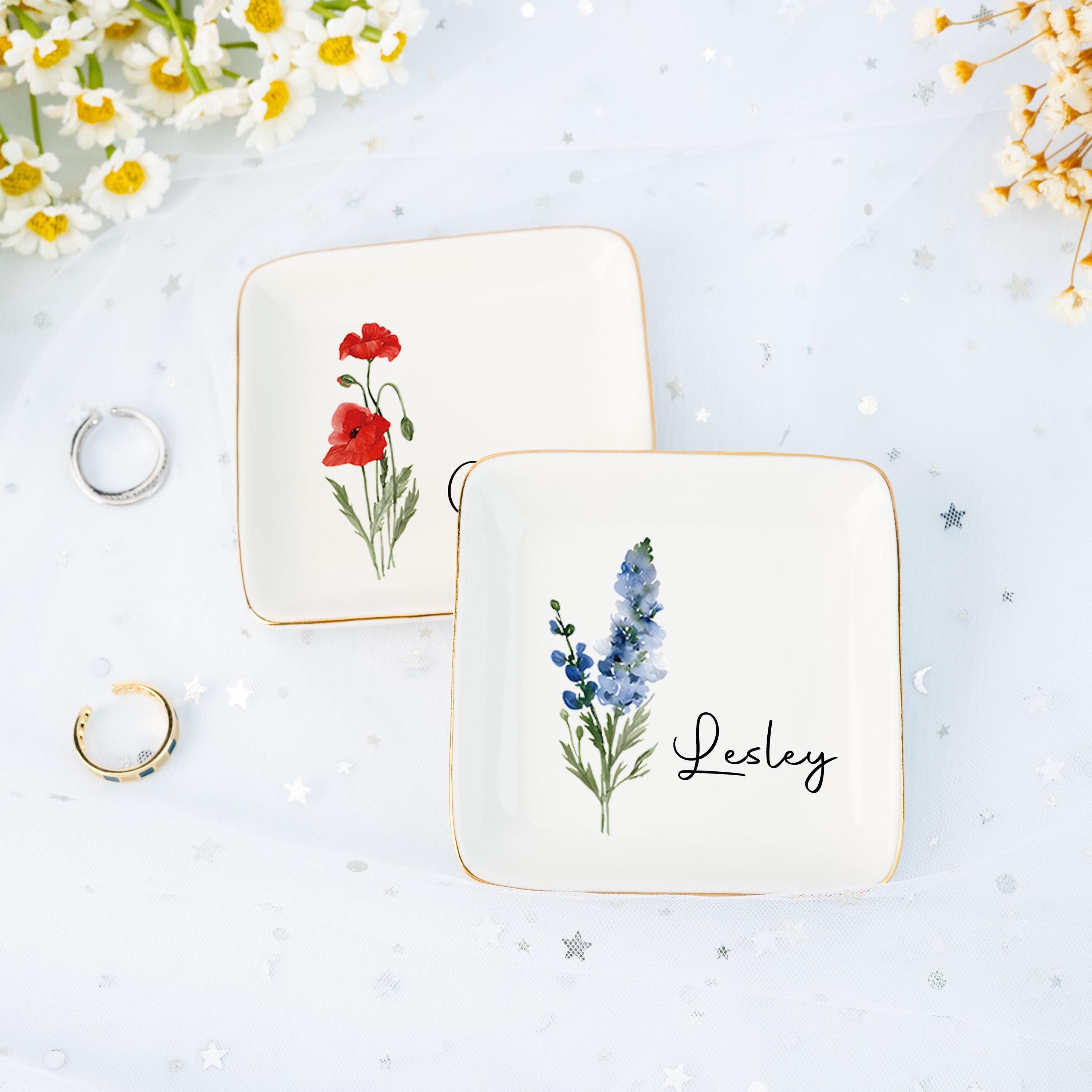 Personalized Birth Flower Jewelry Dish