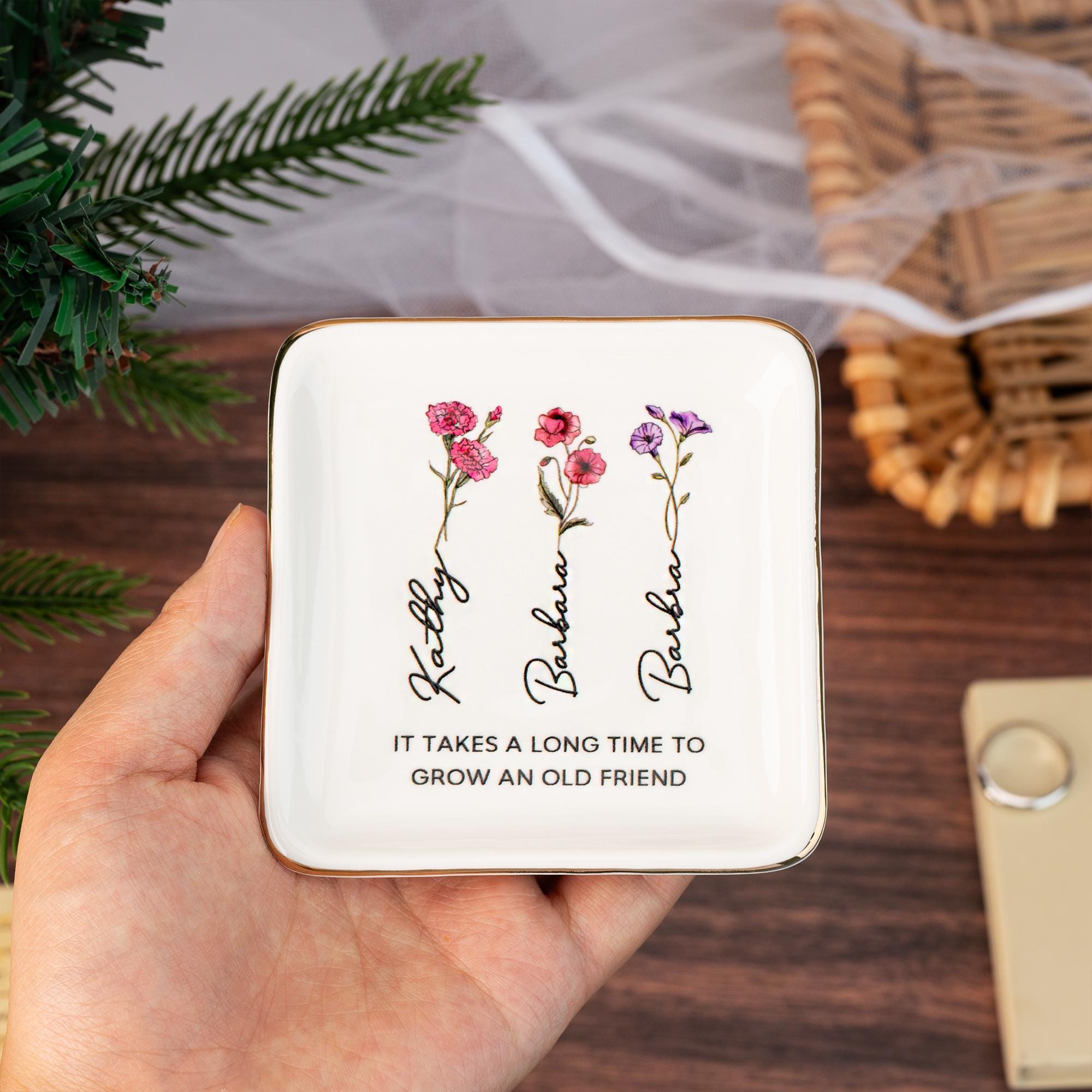 Personalized Birth Flower Jewelry Dish