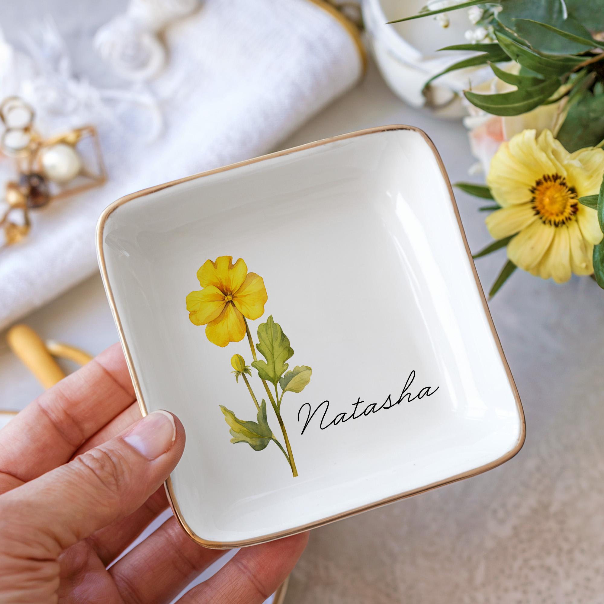 Personalized Birth Flower Trinket Dish