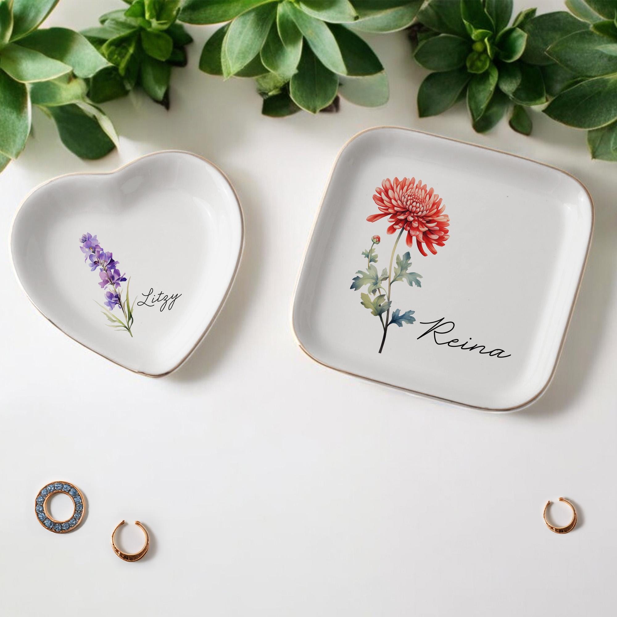Personalized Birth Flower Trinket Dish