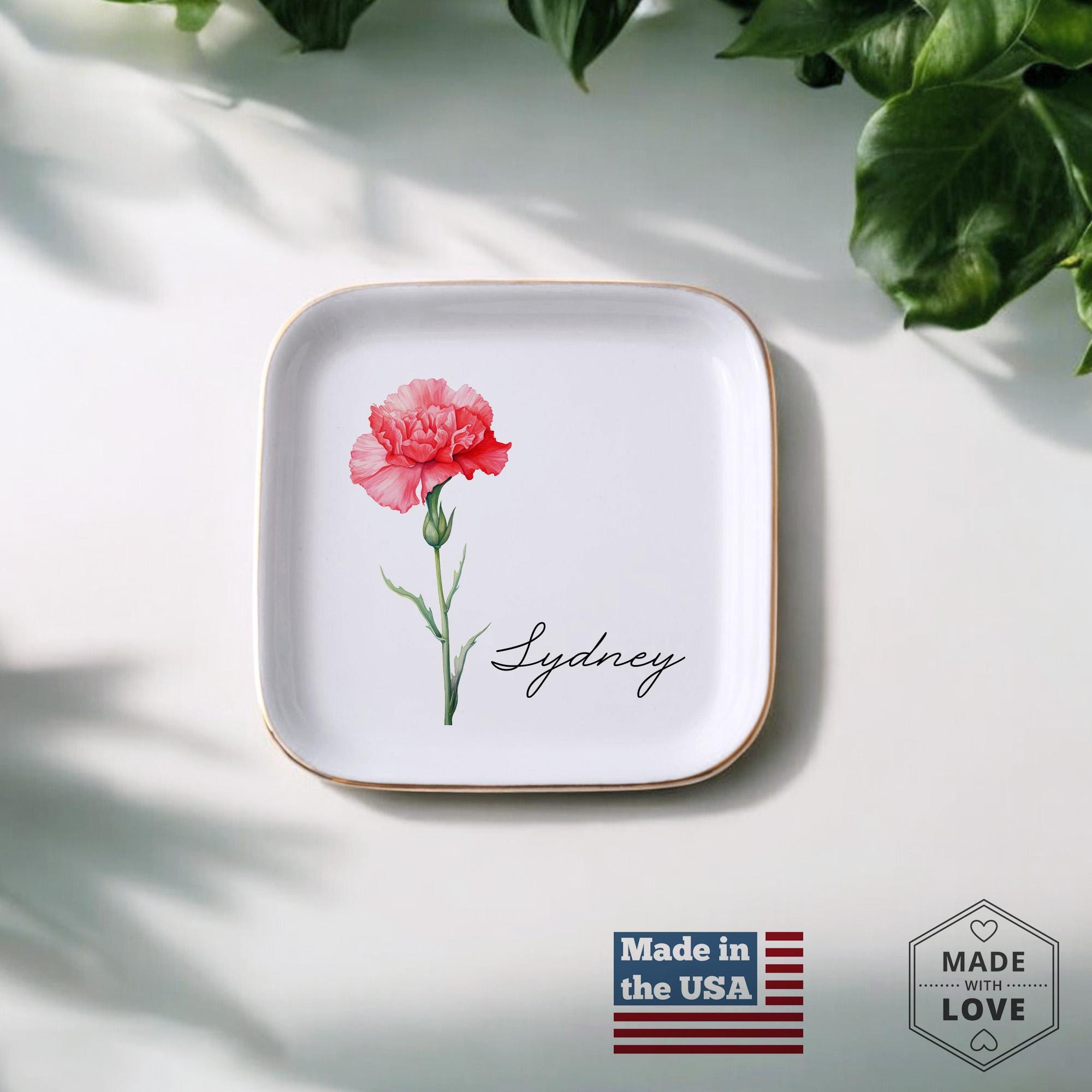 Personalized Birth Flower Trinket Dish