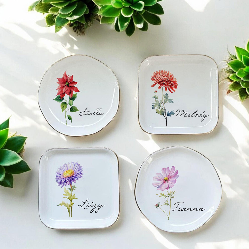 Personalized Birth Flower Trinket Dish