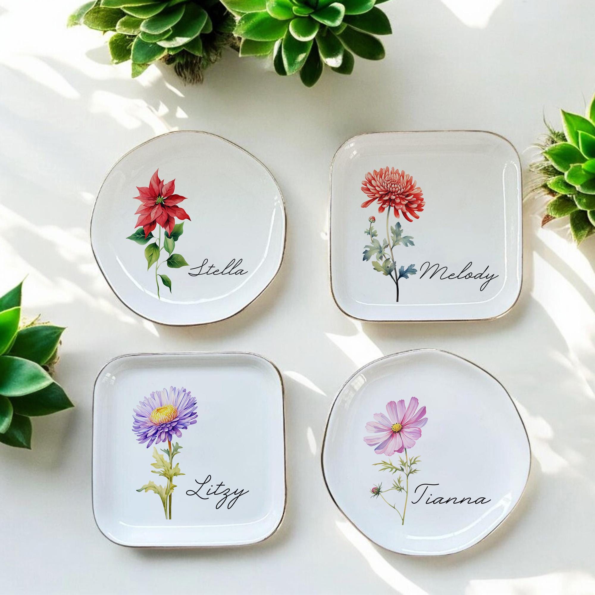 Personalized Birth Flower Trinket Dish
