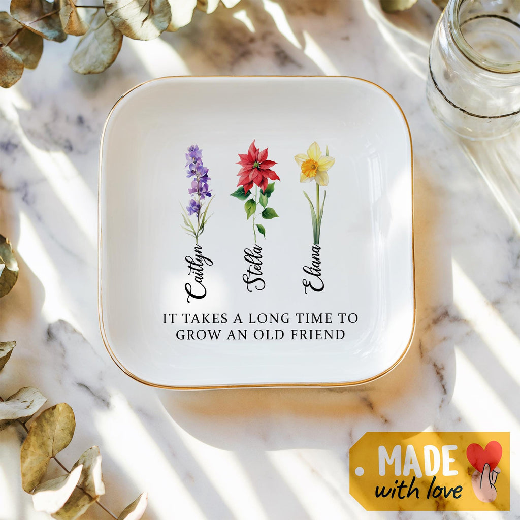 Personalized Birth Flower Jewelry Dish