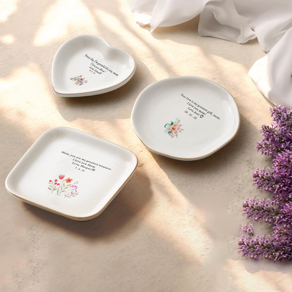 Custom Floral Mom Trinket Dish, Flower Ring Dish, Personalized Gift, Mother's Day Gift, Mother Daughter Gift, Mom Gift, Mother Birthday Gift