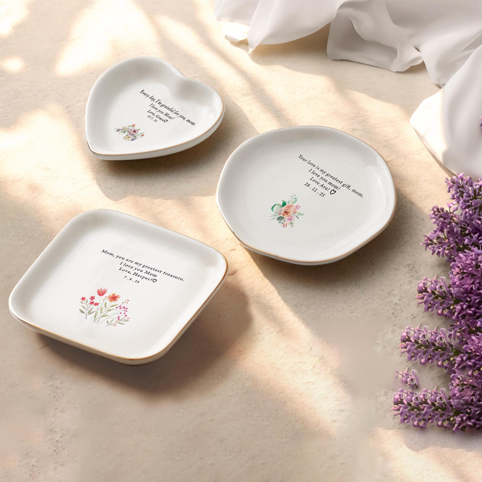 Custom Floral Mom Trinket Dish, Flower Ring Dish, Personalized Gift, Mother's Day Gift, Mother Daughter Gift, Mom Gift, Mother Birthday Gift