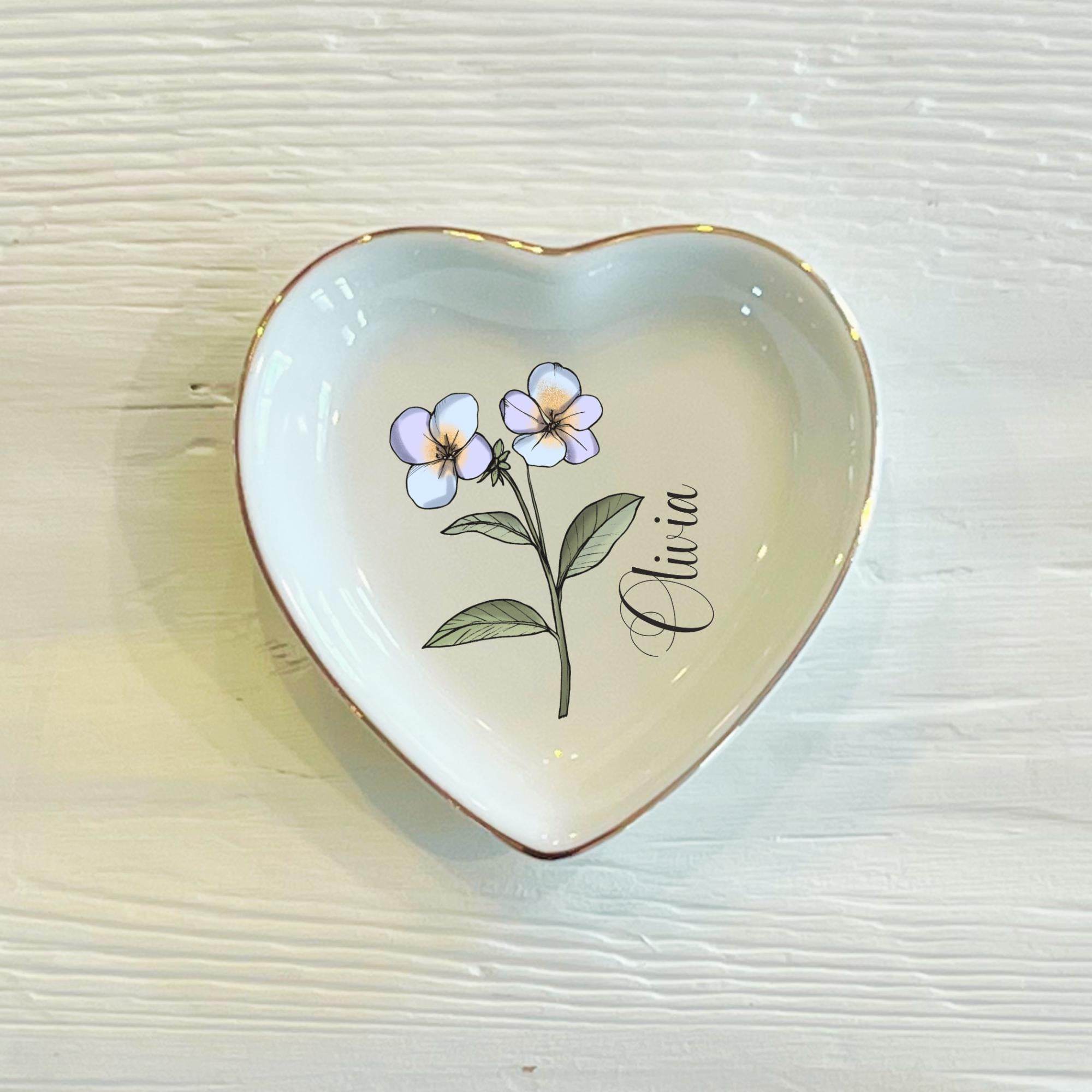 Personalized Boho Birth Flower Ring Trinket Dish