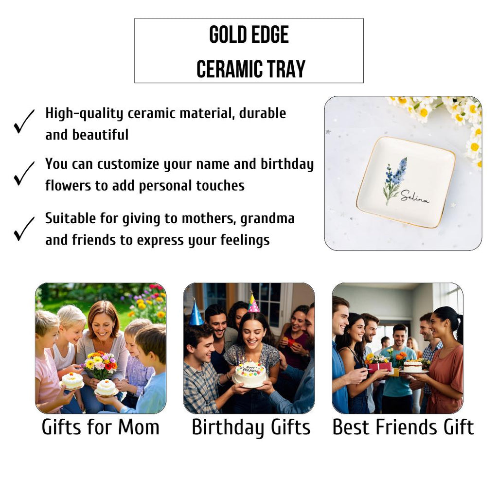 Personalized Birth Flower Jewelry Dish