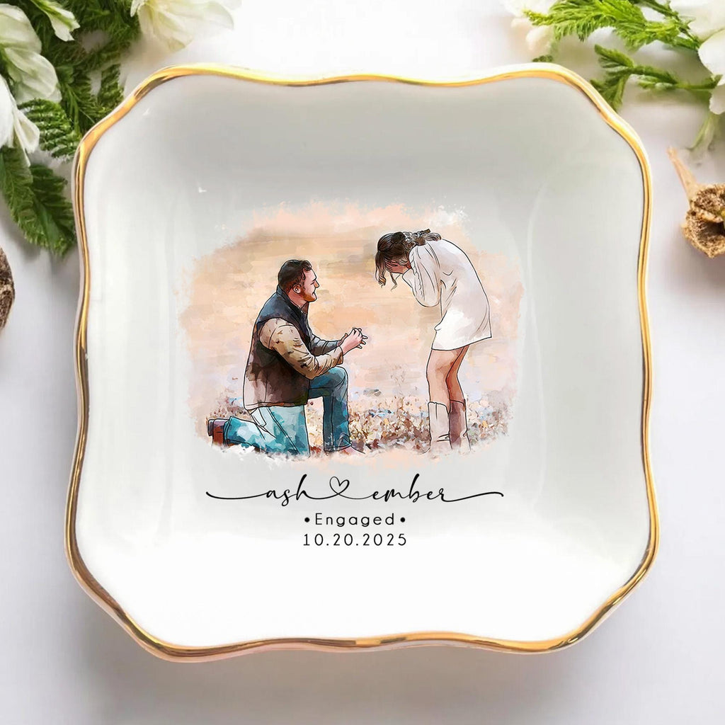 Personalized Couple Portrait Ring Dish, Engagement Gift, Wedding Gift for Couple, Handmade Custom Ring Holder, Custom Photo Jewelry Tray