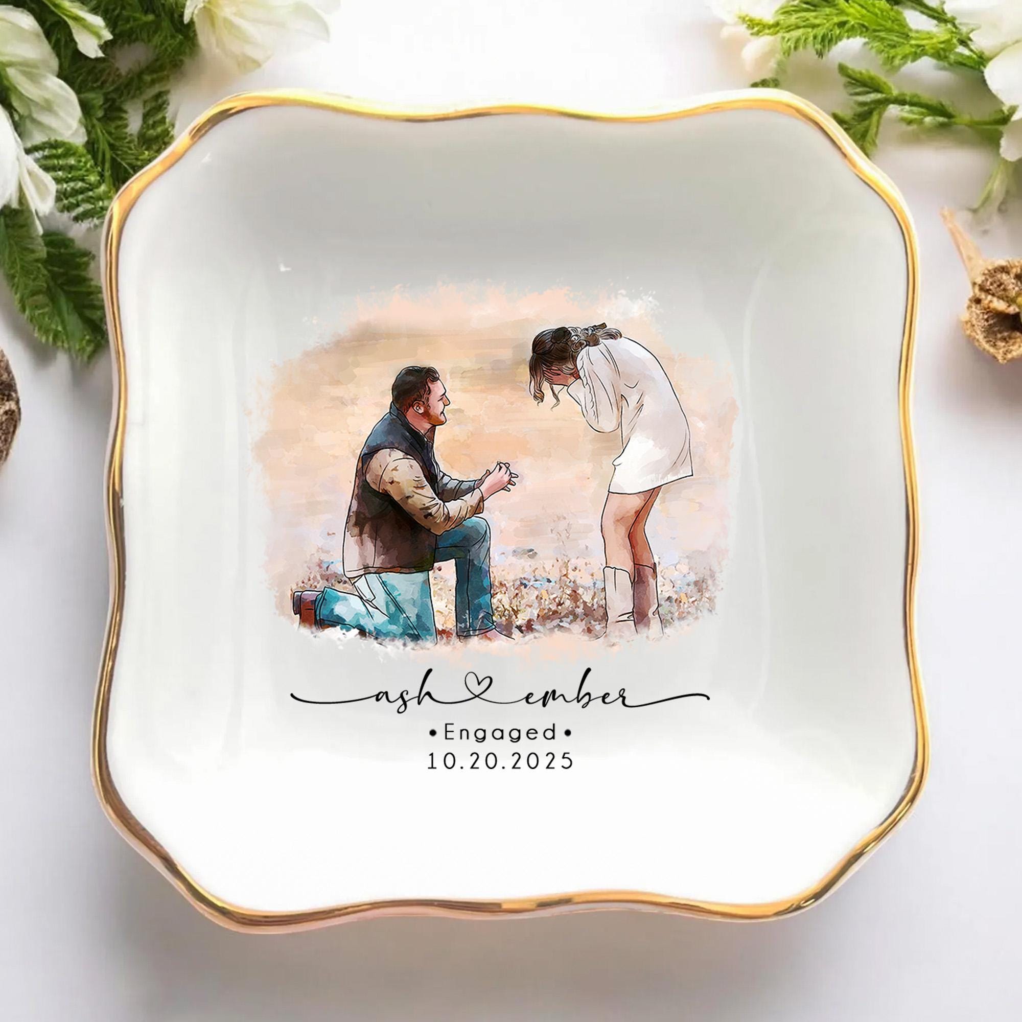 Personalized Couple Portrait Ring Dish, Engagement Gift, Wedding Gift for Couple, Handmade Custom Ring Holder, Custom Photo Jewelry Tray