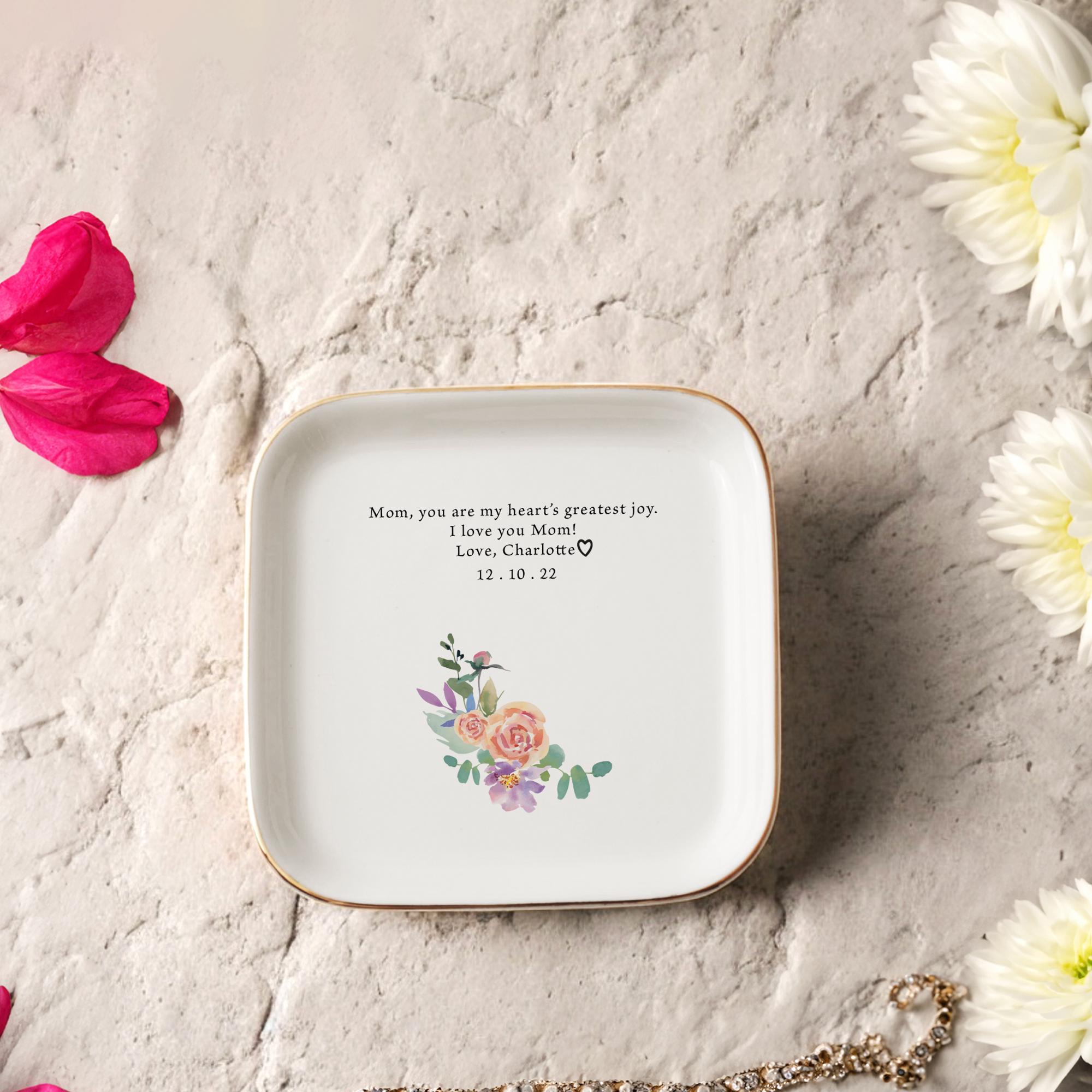 Custom Floral Mom Trinket Dish, Flower Ring Dish, Personalized Gift, Mother's Day Gift, Mother Daughter Gift, Mom Gift, Mother Birthday Gift
