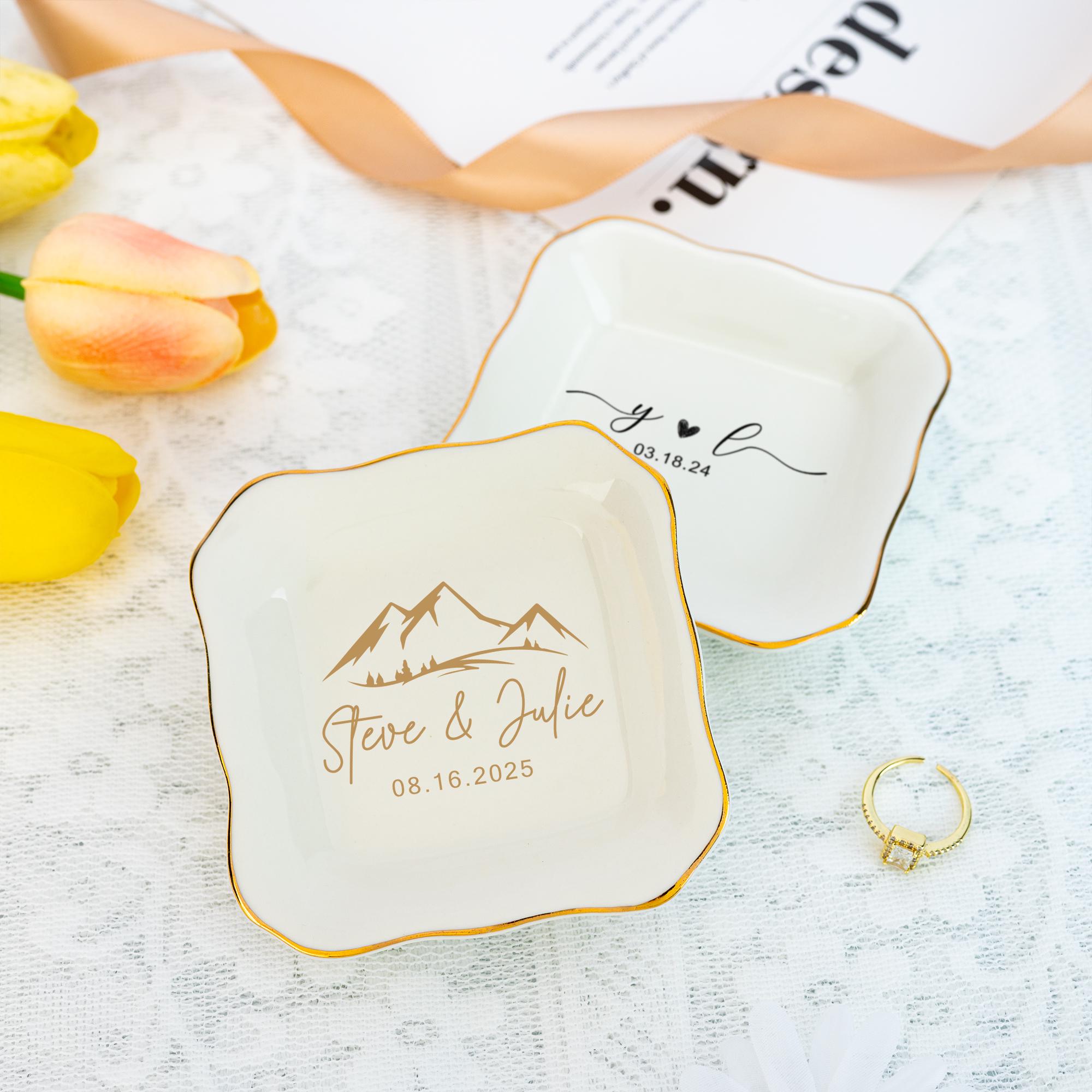 Personalized Wedding Jewelry Dish,Initial and Date Ring Holder,Engagement Trinket Dish,Bridal Shower Gift,Gift for Women,Anniversary Gift