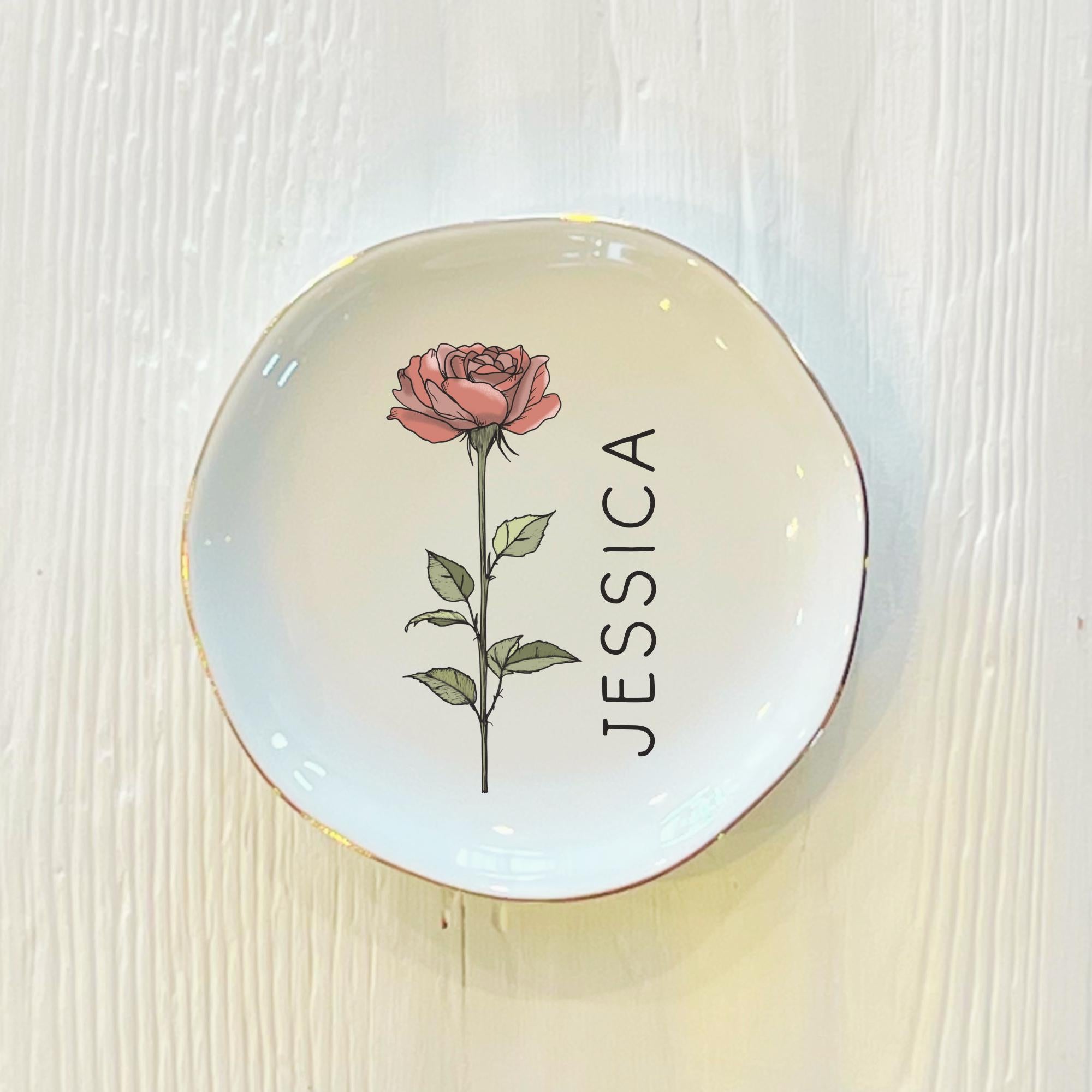 Personalized Boho Birth Flower Ring Trinket Dish