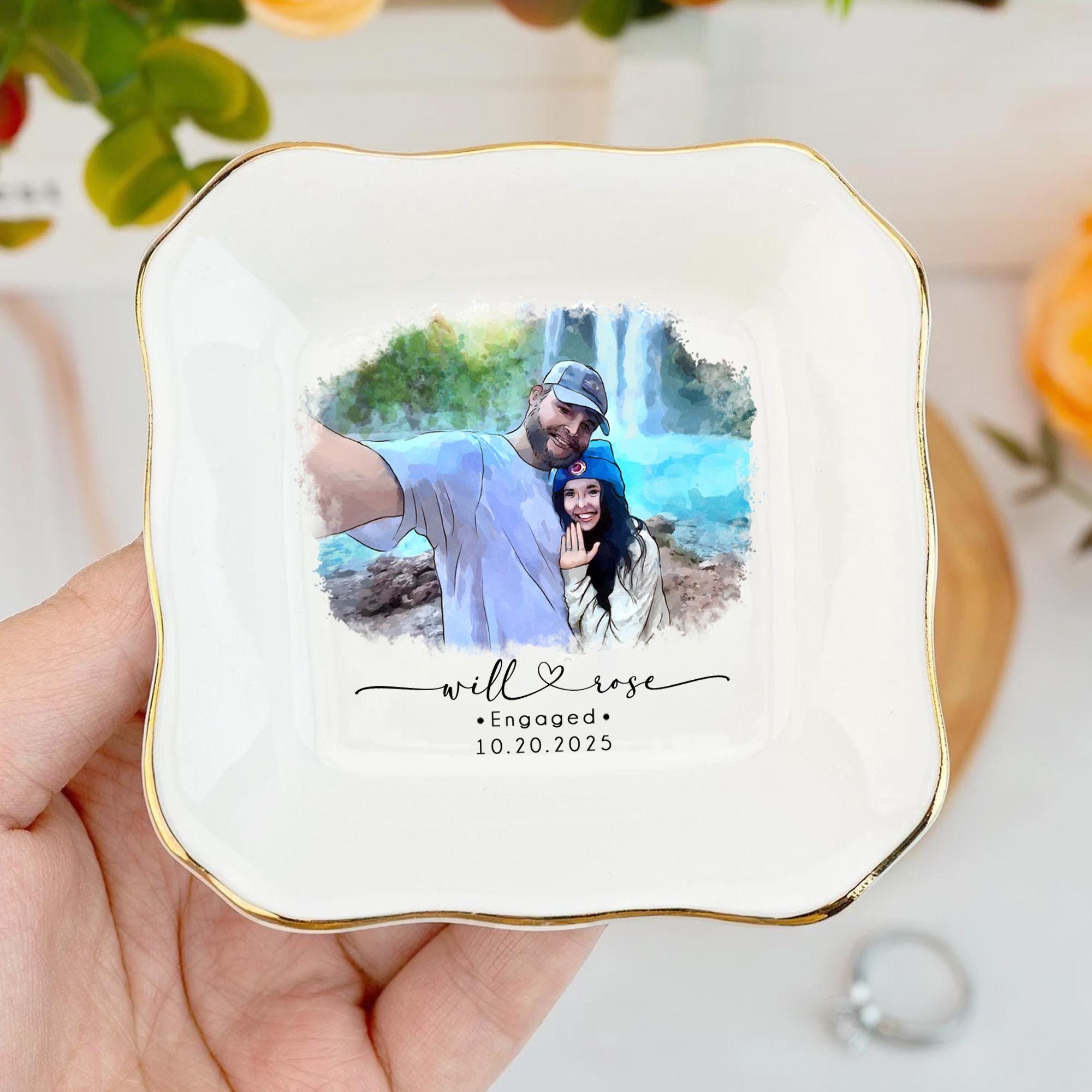Personalized Couple Portrait Ring Dish, Engagement Gift, Wedding Gift for Couple, Handmade Custom Ring Holder, Custom Photo Jewelry Tray