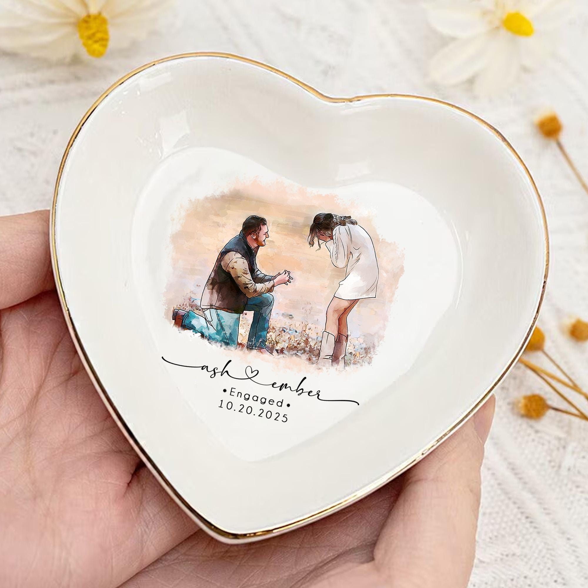 Personalized Couple Portrait Ring Dish, Engagement Gift, Wedding Gift for Couple, Handmade Custom Ring Holder, Custom Photo Jewelry Tray
