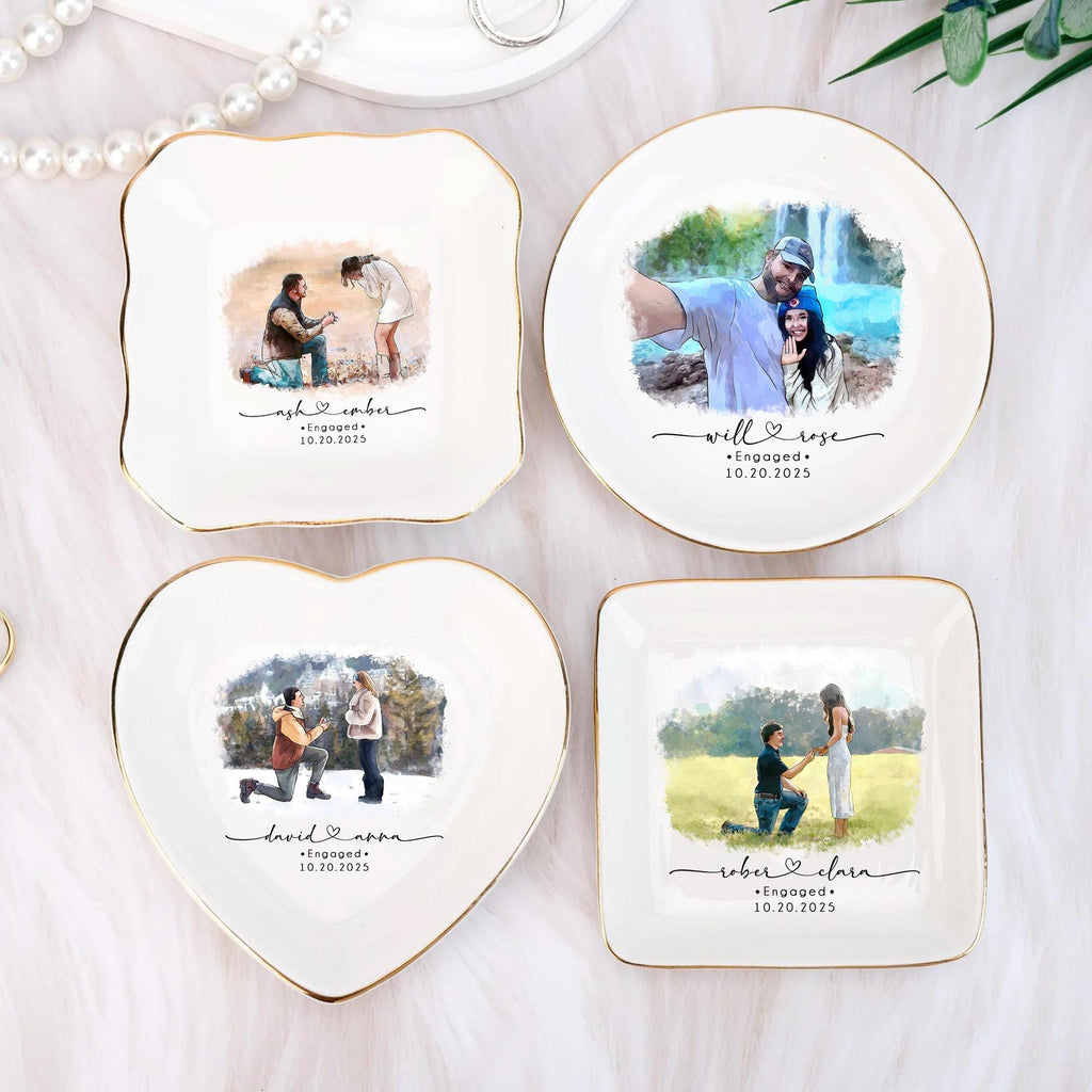Personalized Couple Portrait Ring Dish, Engagement Gift, Wedding Gift for Couple, Handmade Custom Ring Holder, Custom Photo Jewelry Tray