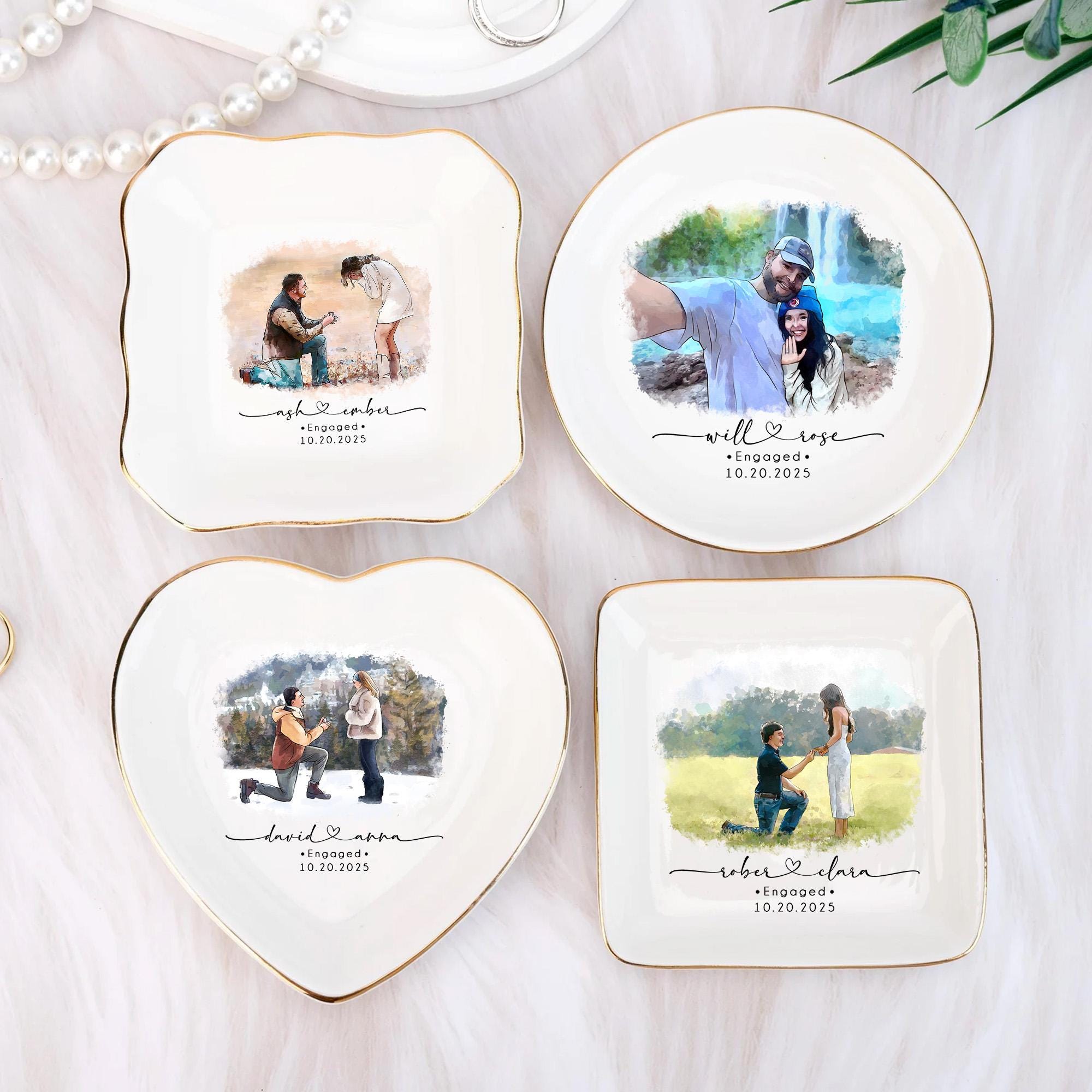 Personalized Couple Portrait Ring Dish, Engagement Gift, Wedding Gift for Couple, Handmade Custom Ring Holder, Custom Photo Jewelry Tray