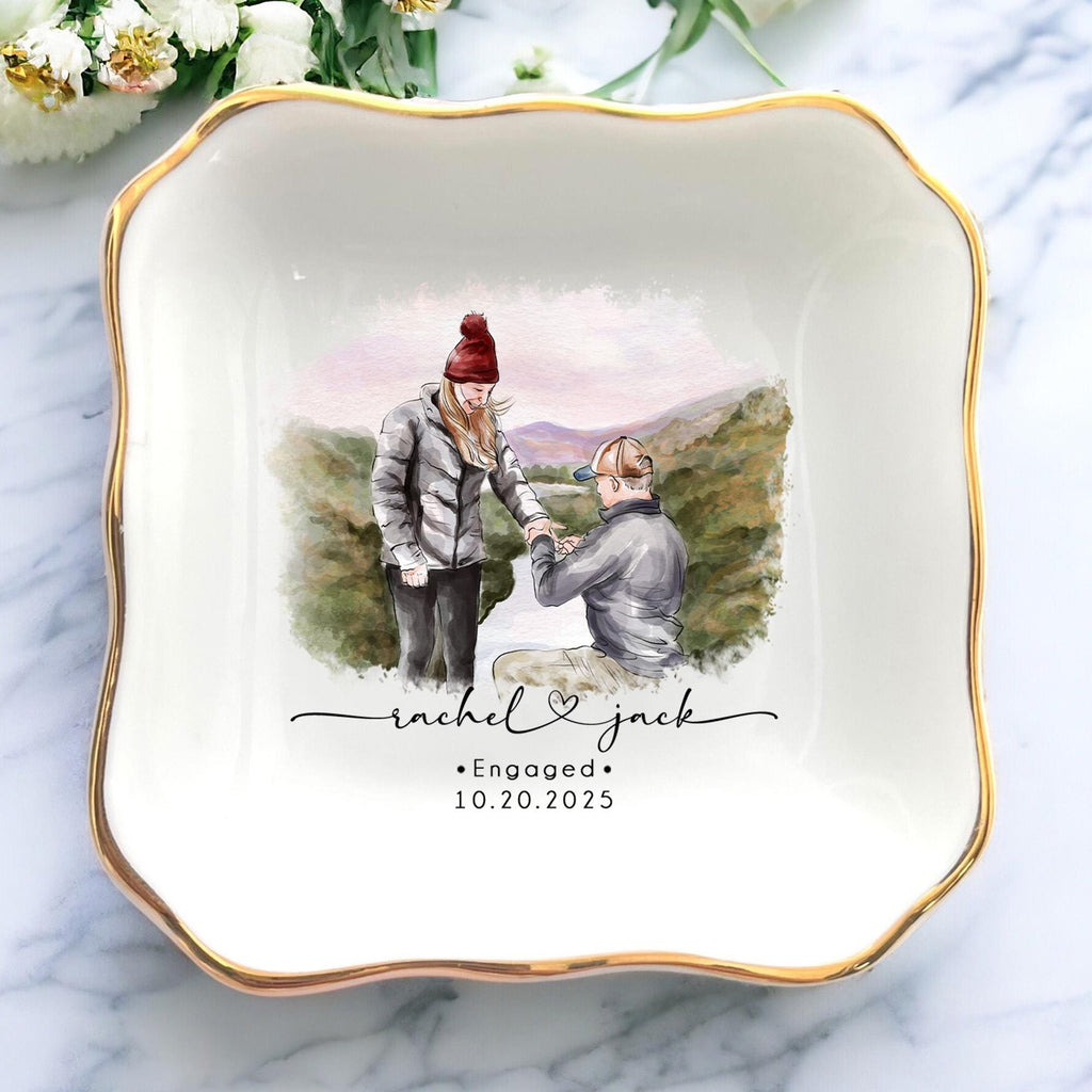 Personalized Couple Portrait Ring Dish, Engagement Gift, Wedding Gift for Couple, Handmade Custom Ring Holder, Custom Photo Jewelry Tray