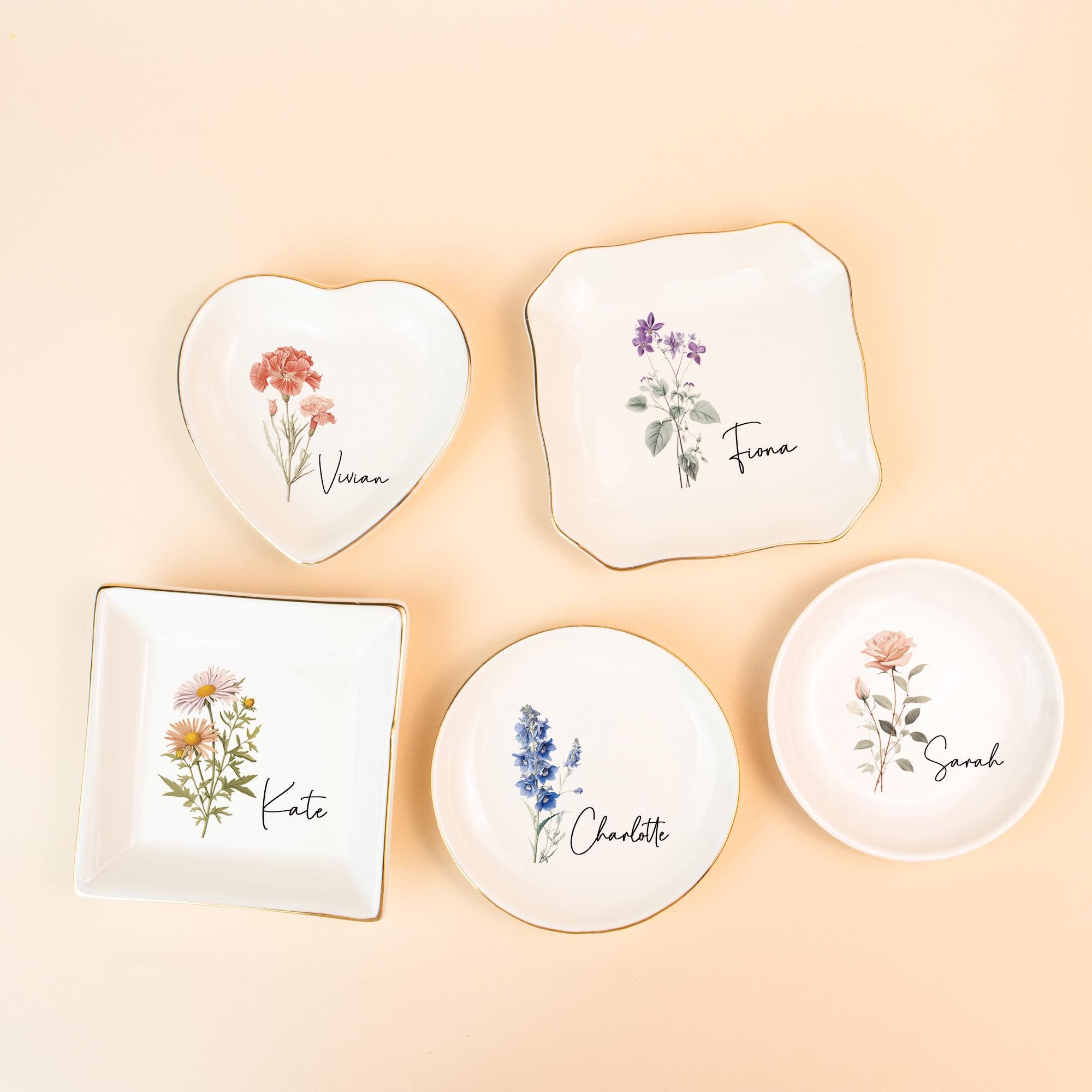 Personalized Birth Flower Ring Dish