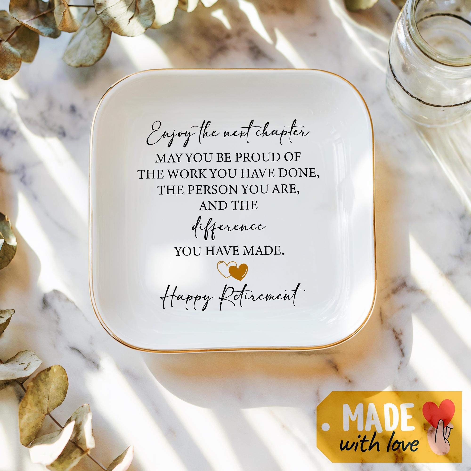 Custom Happy Retirement Ring Dish, Personalized Retirement Trinket, Happy Retirement Gift, Custom Coworker Ring Dish, Gift for Coworker