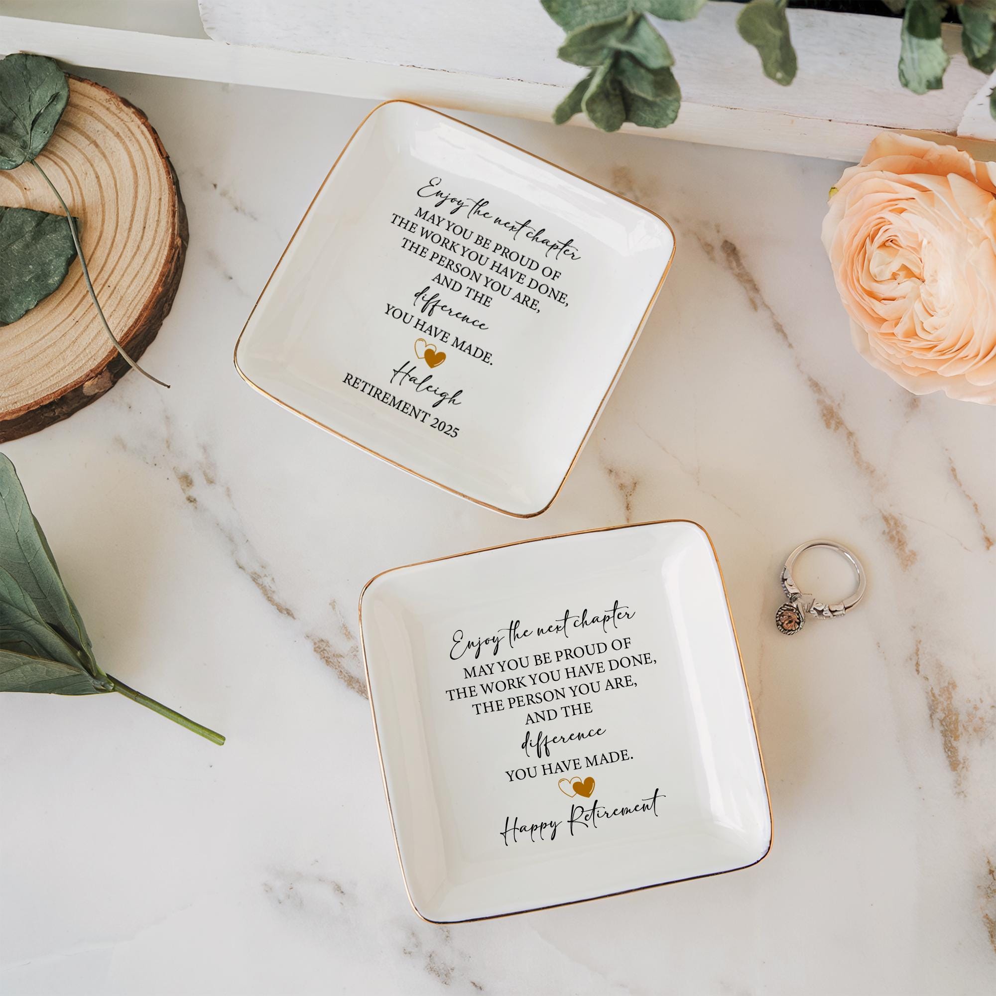 Custom Happy Retirement Ring Dish, Personalized Retirement Trinket, Happy Retirement Gift, Custom Coworker Ring Dish, Gift for Coworker