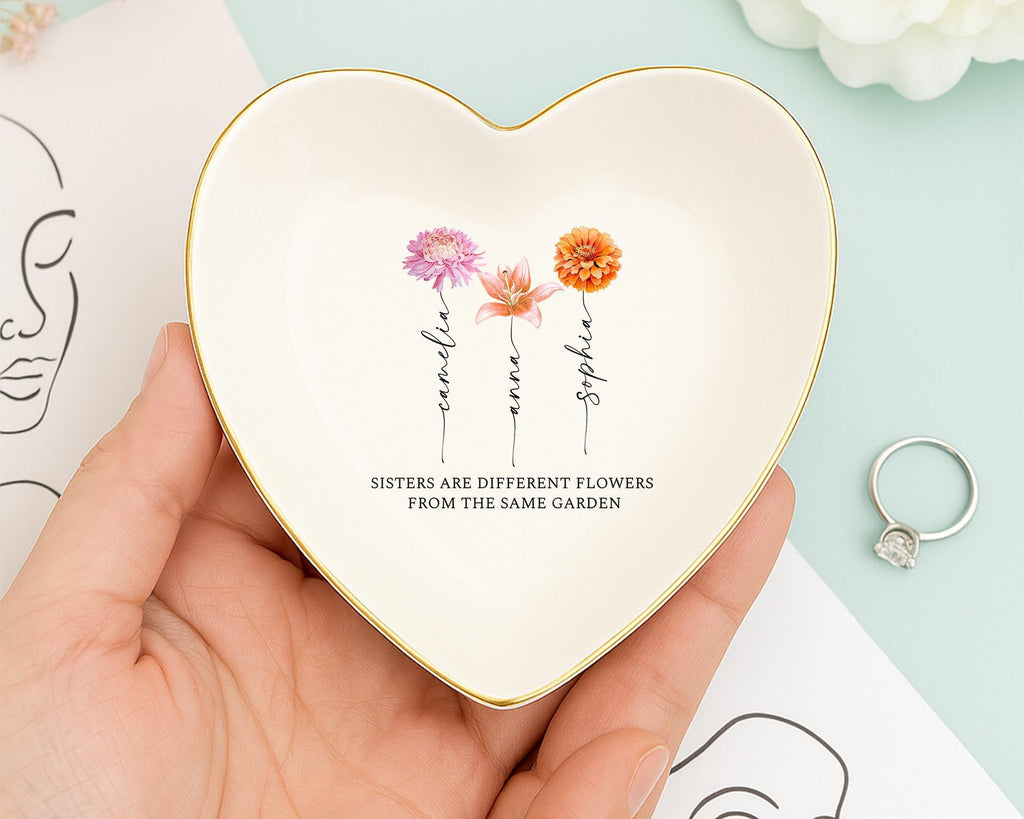 Personalized Sister Birth Flower Jewelry Dish