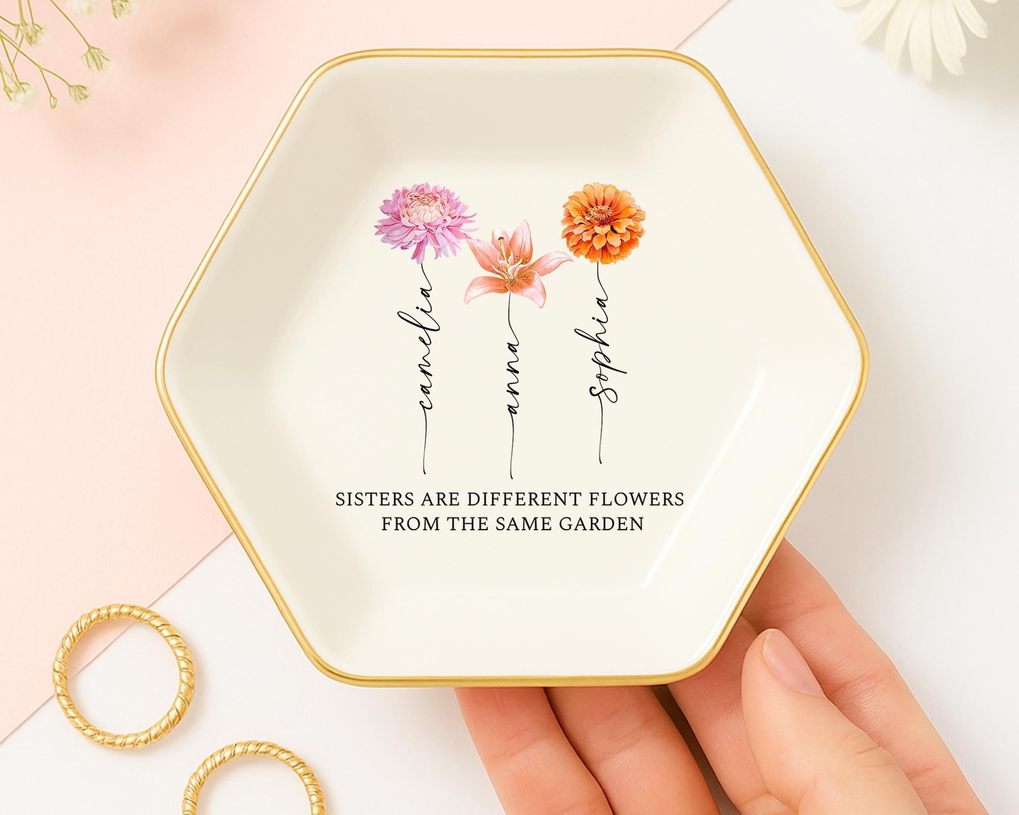 Personalized Sister Birth Flower Jewelry Dish
