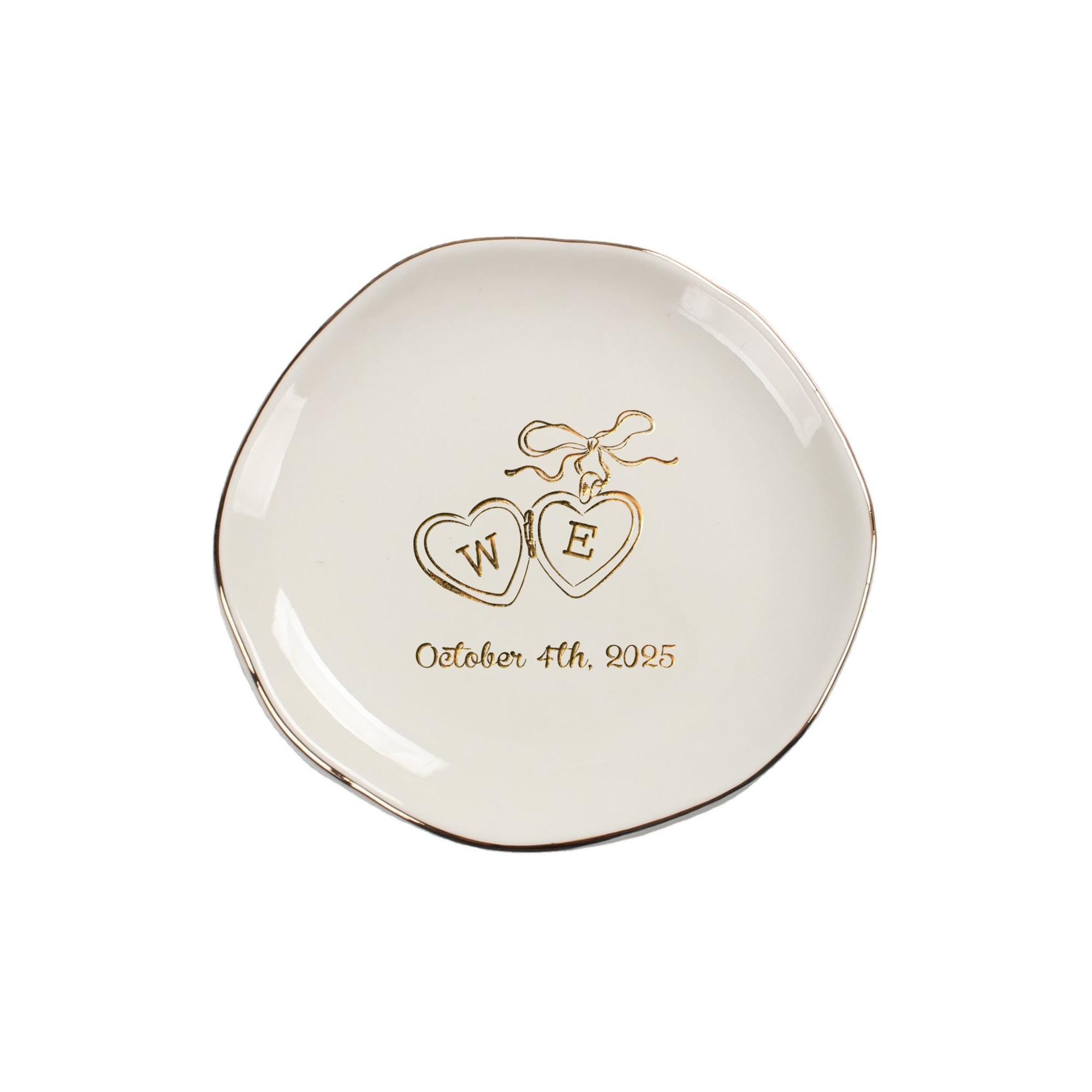 Personalized Locket Wedding Ring Dish, Custom Initial Gold Ring Dish, Engagement Gift, Wedding Gifts for Couple