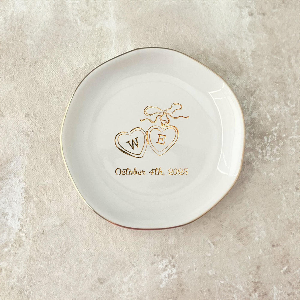 Personalized Locket Wedding Ring Dish, Custom Initial Gold Ring Dish, Engagement Gift, Wedding Gifts for Couple