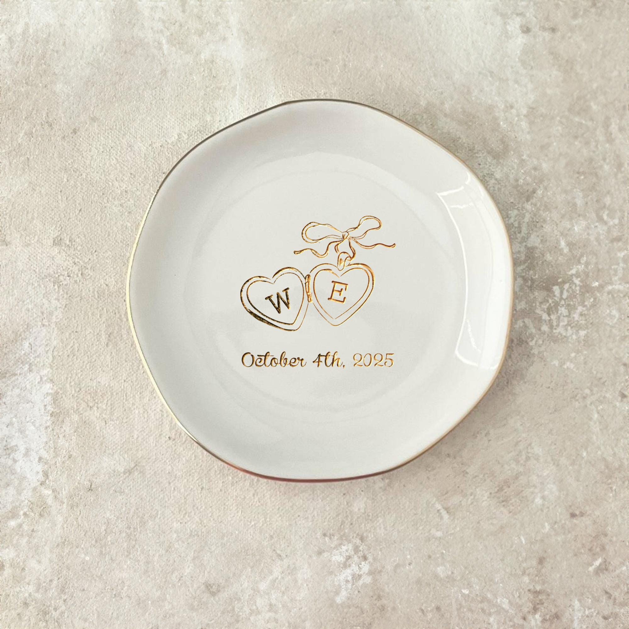 Personalized Locket Wedding Ring Dish, Custom Initial Gold Ring Dish, Engagement Gift, Wedding Gifts for Couple