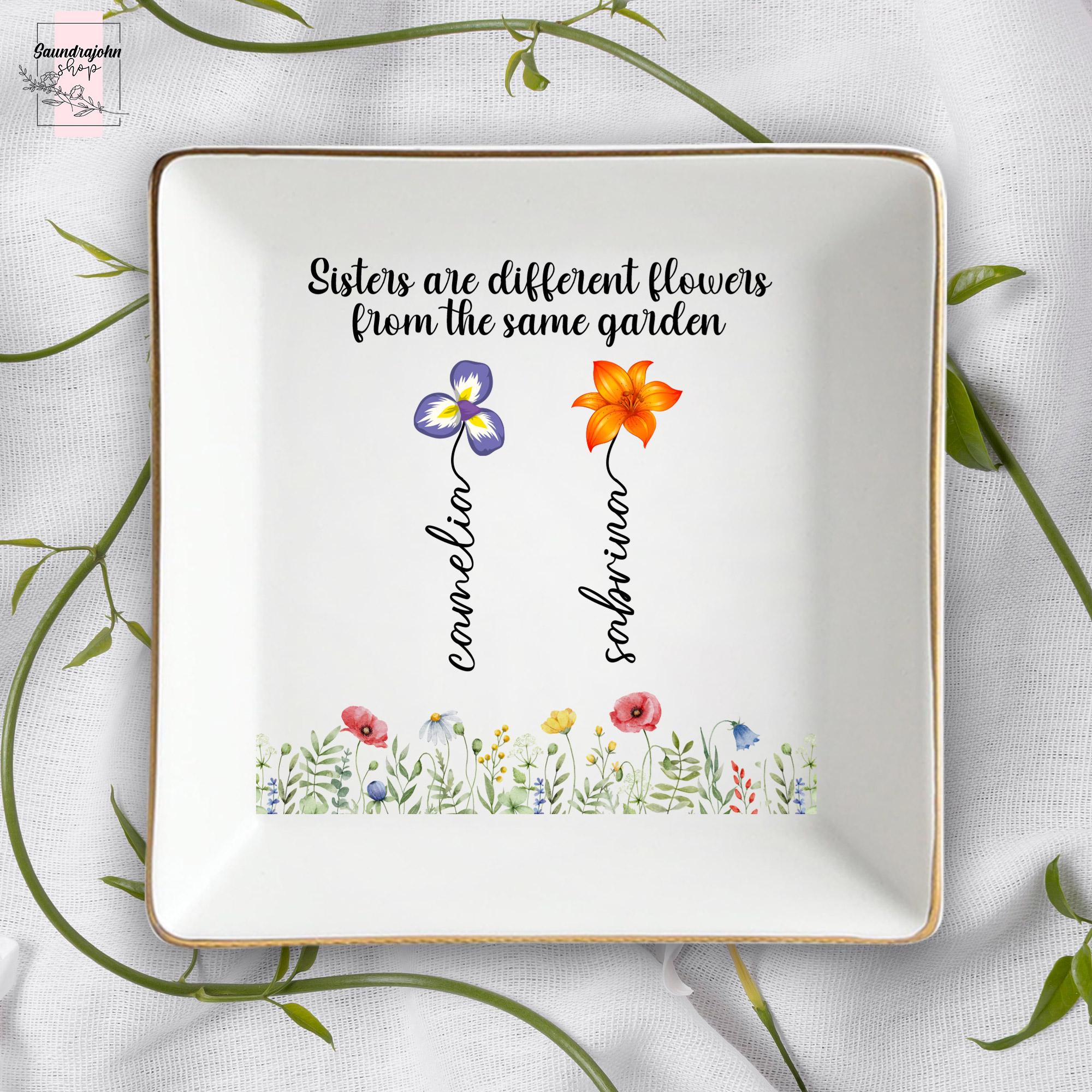 Personalized Sister Ring Dish with Birth Flower