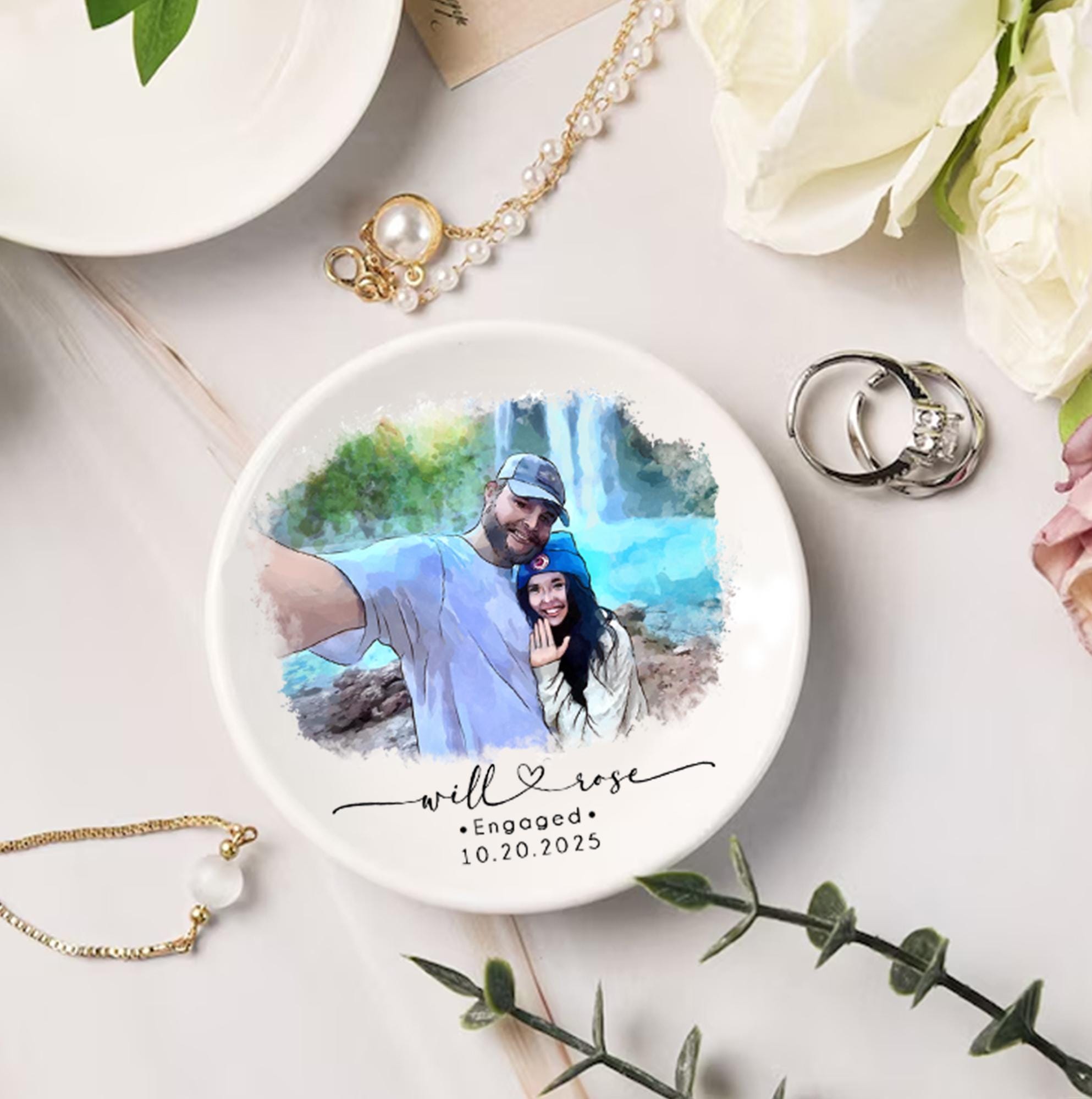 Personalized Couple Portrait Ring Dish, Engagement Gift, Wedding Gift for Couple, Handmade Custom Ring Holder, Custom Photo Jewelry Tray