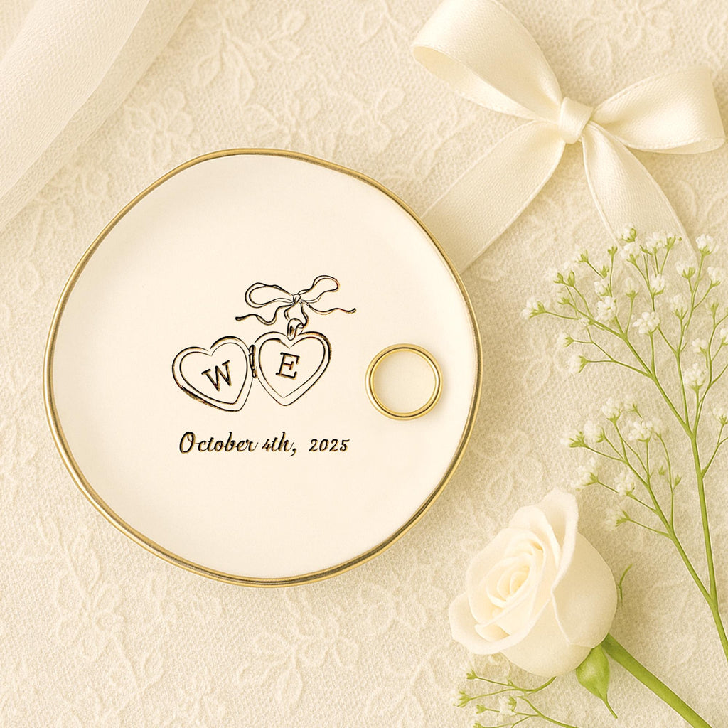 Personalized Locket Wedding Ring Dish, Custom Initial Gold Ring Dish, Engagement Gift, Wedding Gifts for Couple